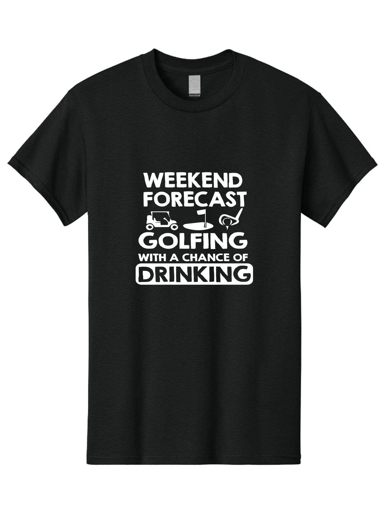 Weekend Forcast Golfing Men'S Graphic Tee, 100% Cotton, Comfortable Casual Summer Wear, Machine Washable, Golfing, Drinking, Weekend Plans, Golf Cart, Golf Flag, Golf Club, Humorous Quote, Funny Saying, Golf Humor, Weekend Forecast Aae830