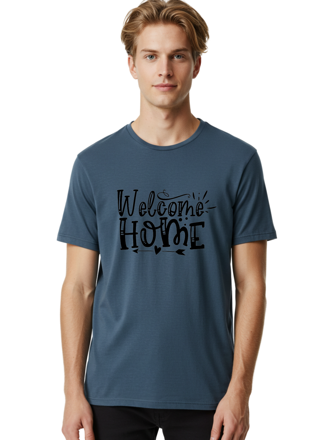 Welcome Home Men'S Graphic Tee, 100% Cotton, Comfortable Casual Summer Wear, Machine Washable, Welcome Home Sign, Home Decor, Home Sweet Home, Warm Welcome, Home Signage, Decorative Text, Arrow Design, Heart Symbol, Typography Art, Aae831 30