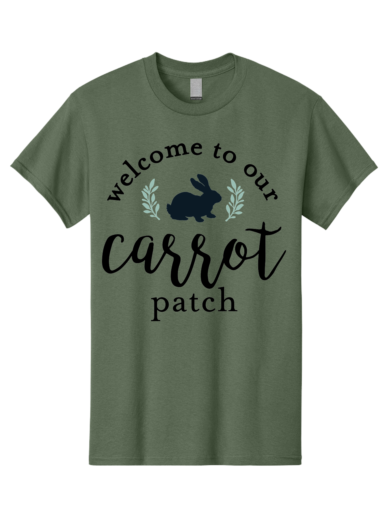 Welcome To Our Carrot Patch Men'S Graphic Tee, 100% Cotton, Comfortable Casual Summer Wear, Machine Washable, Bunny Silhouette, Welcome Sign, Carrot Patch, Leafy Greens, Spring Theme, Easter Decor, Rabbit Graphics, Garden Welcome Aae832