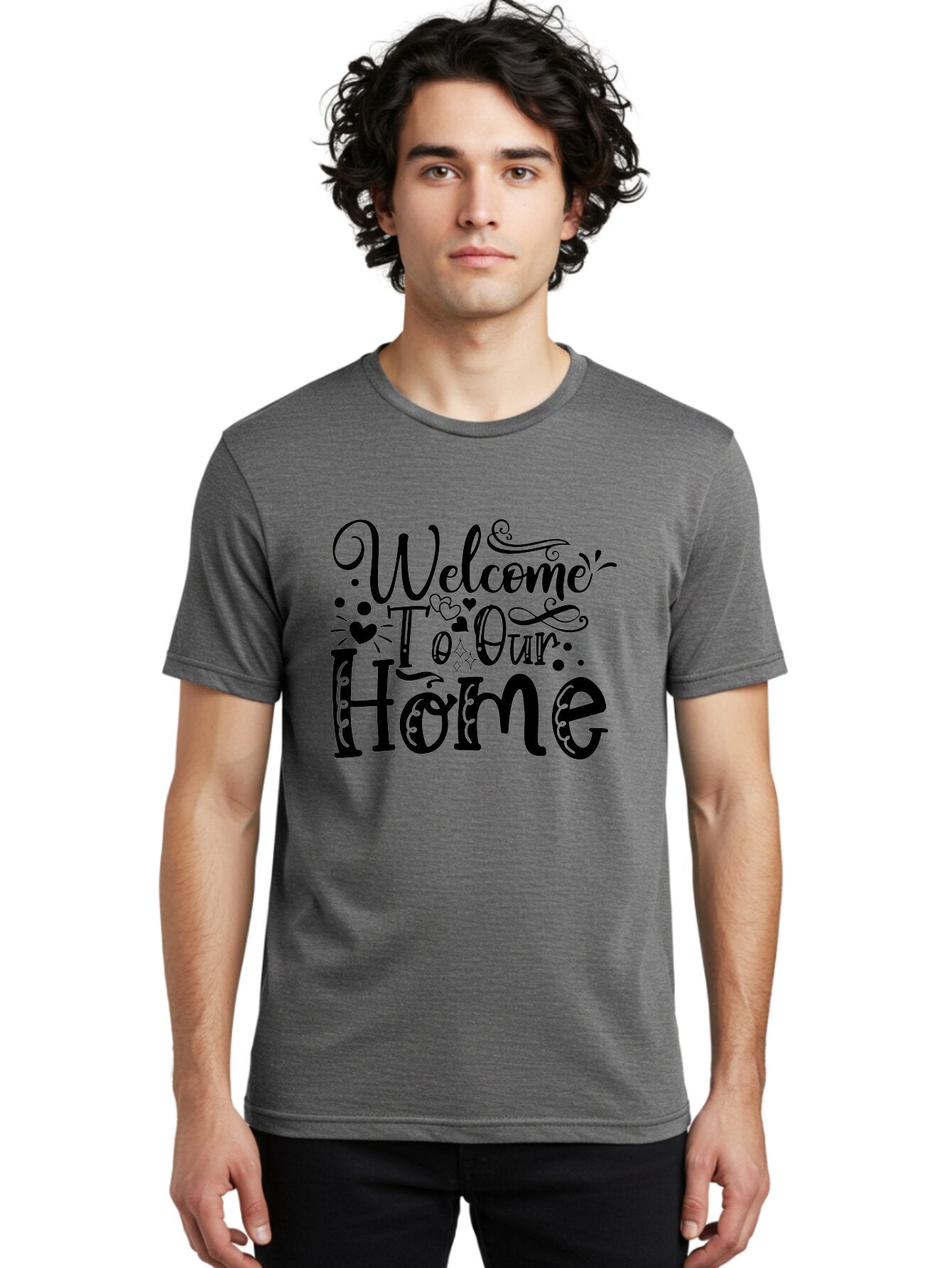 Welcome To Our Home Men'S Graphic Tee, 100% Cotton, Comfortable Casual Summer Wear, Machine Washable, Welcome Sign, Home Decor, Warm Welcome, Inviting Atmosphere, Decorative Text, Heart Designs, Home Signage, Friendly Greeting Aae833 29