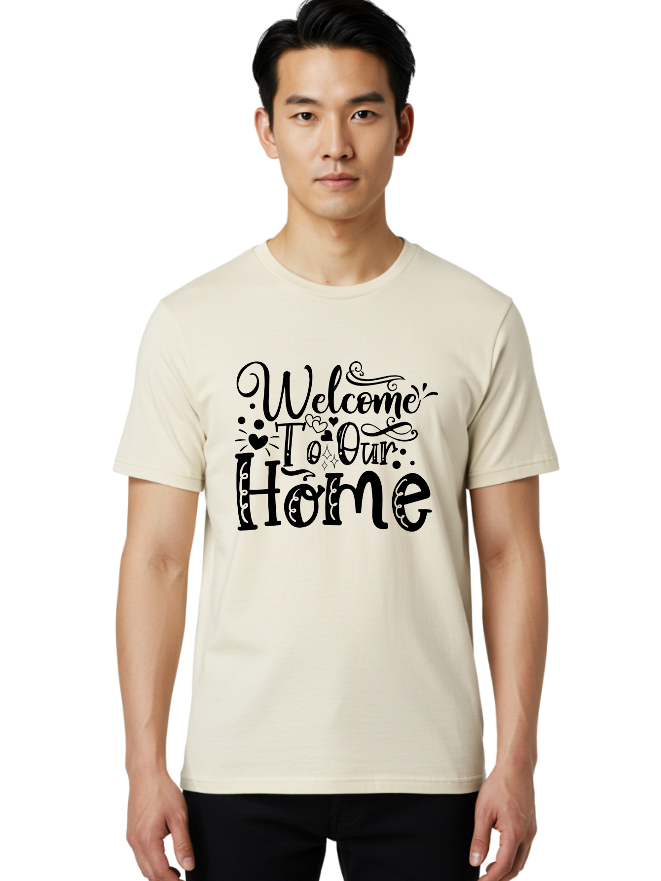 Welcome To Our Home Men'S Graphic Tee, 100% Cotton, Comfortable Casual Summer Wear, Machine Washable, Welcome Sign, Home Decor, Warm Welcome, Inviting Atmosphere, Decorative Text, Heart Designs, Home Signage, Friendly Greeting Aae833 22