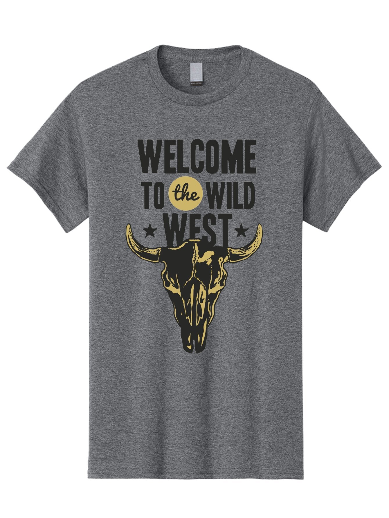 Welcome To The Wild West Men'S Graphic Tee, 100% Cotton, Comfortable Casual Summer Wear, Machine Washable, Western Cowboy Theme, Wild West, Cow Skull, Western Design, Country Style, Bold Typography, Star Symbols, Cowboy Culture, Western Art, Aae835 5