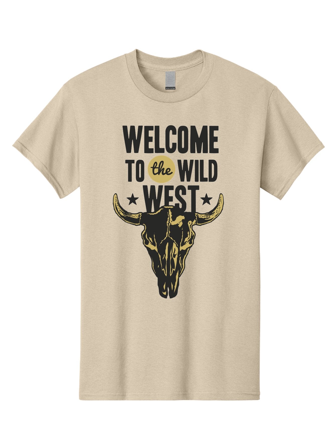 Welcome To The Wild West Men'S Graphic Tee, 100% Cotton, Comfortable Casual Summer Wear, Machine Washable, Western Cowboy Theme, Wild West, Cow Skull, Western Design, Country Style, Bold Typography, Star Symbols, Cowboy Culture, Western Art, Aae835