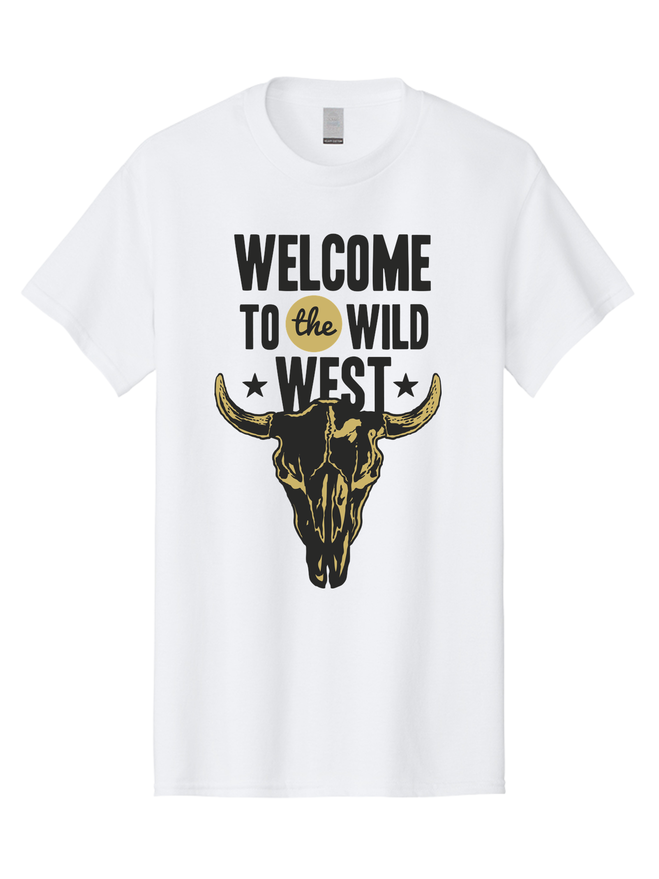 Welcome To The Wild West Men'S Graphic Tee, 100% Cotton, Comfortable Casual Summer Wear, Machine Washable, Western Cowboy Theme, Wild West, Cow Skull, Western Design, Country Style, Bold Typography, Star Symbols, Cowboy Culture, Western Art, Aae835