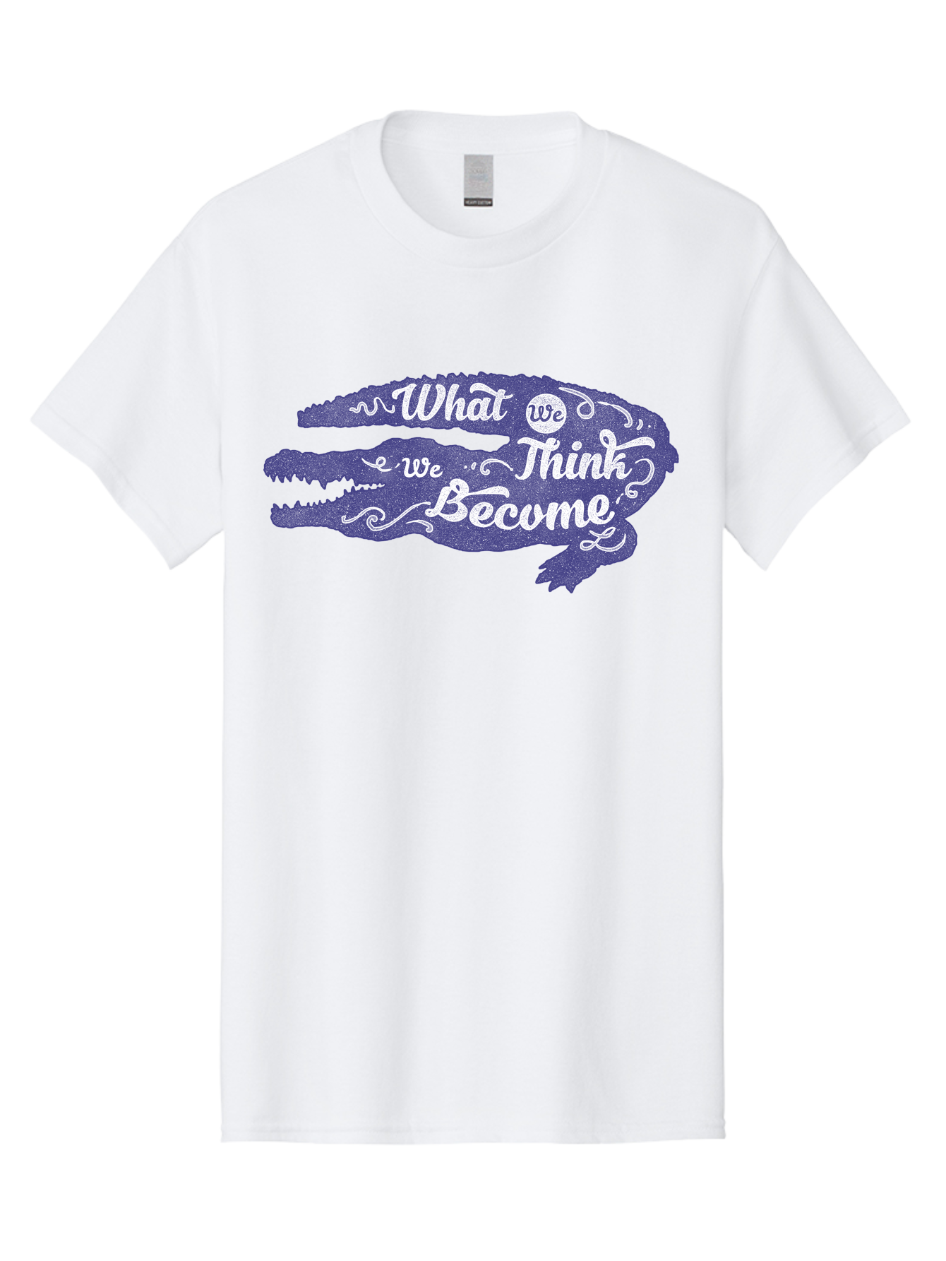 What We Think We Become Men'S Graphic Tee, 100% Cotton, Comfortable Casual Summer Wear, Machine Washable, Inspirational Quote, Motivational Words, Alligator Silhouette, Creative Typography, White Text On Dark Purple, Positive Affirmations, Aae837 5