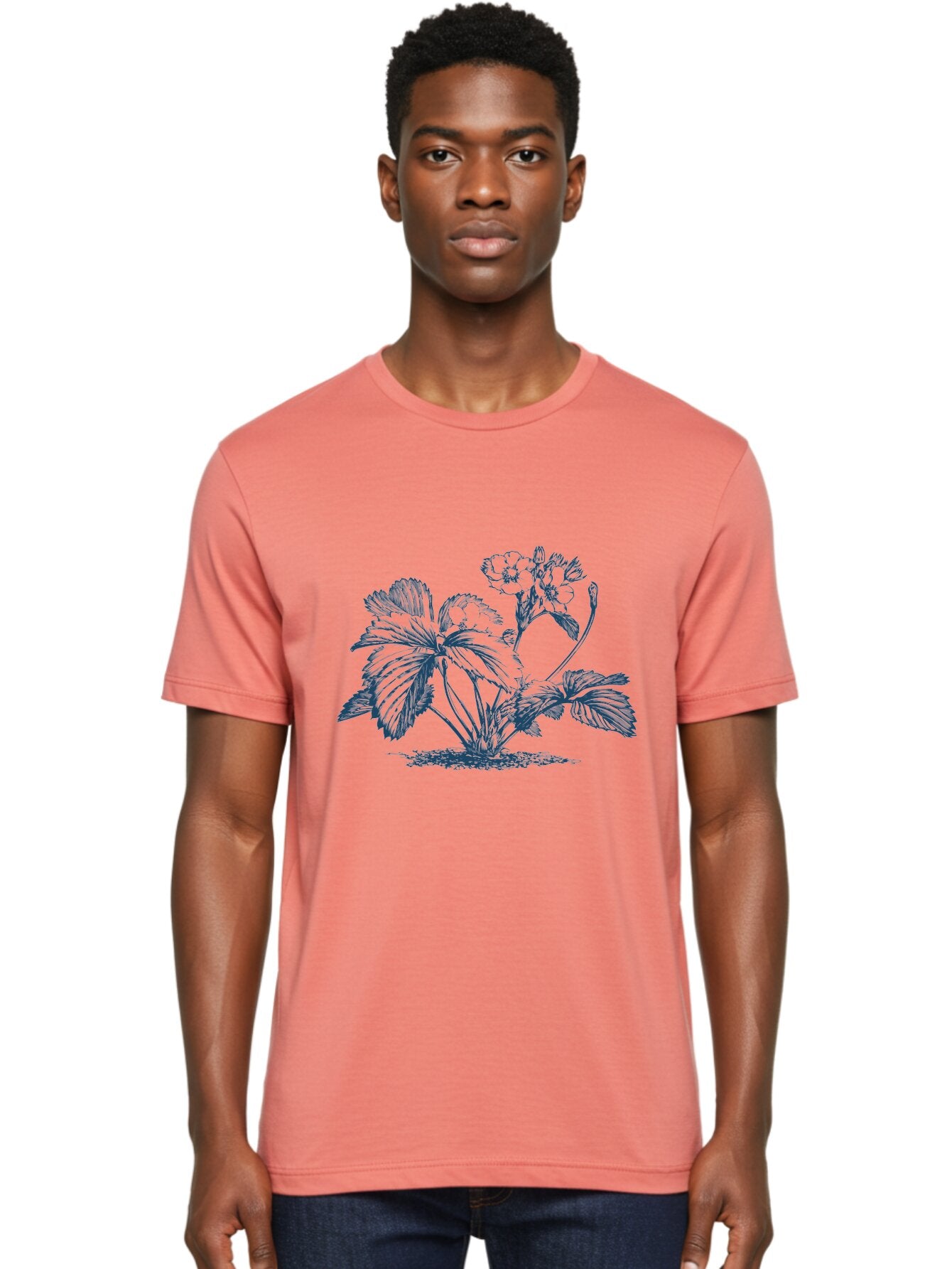 Wild Bloom Garden Men'S Graphic Tee, 100% Cotton, Comfortable Casual Summer Wear, Machine Washable, Geranium Plant, Floral Illustration, Botanical Art, Blue Ink Drawing, Delicate Flowers, Lush Foliage, Vintage Style, Gardening Inspiration, Aae842 20