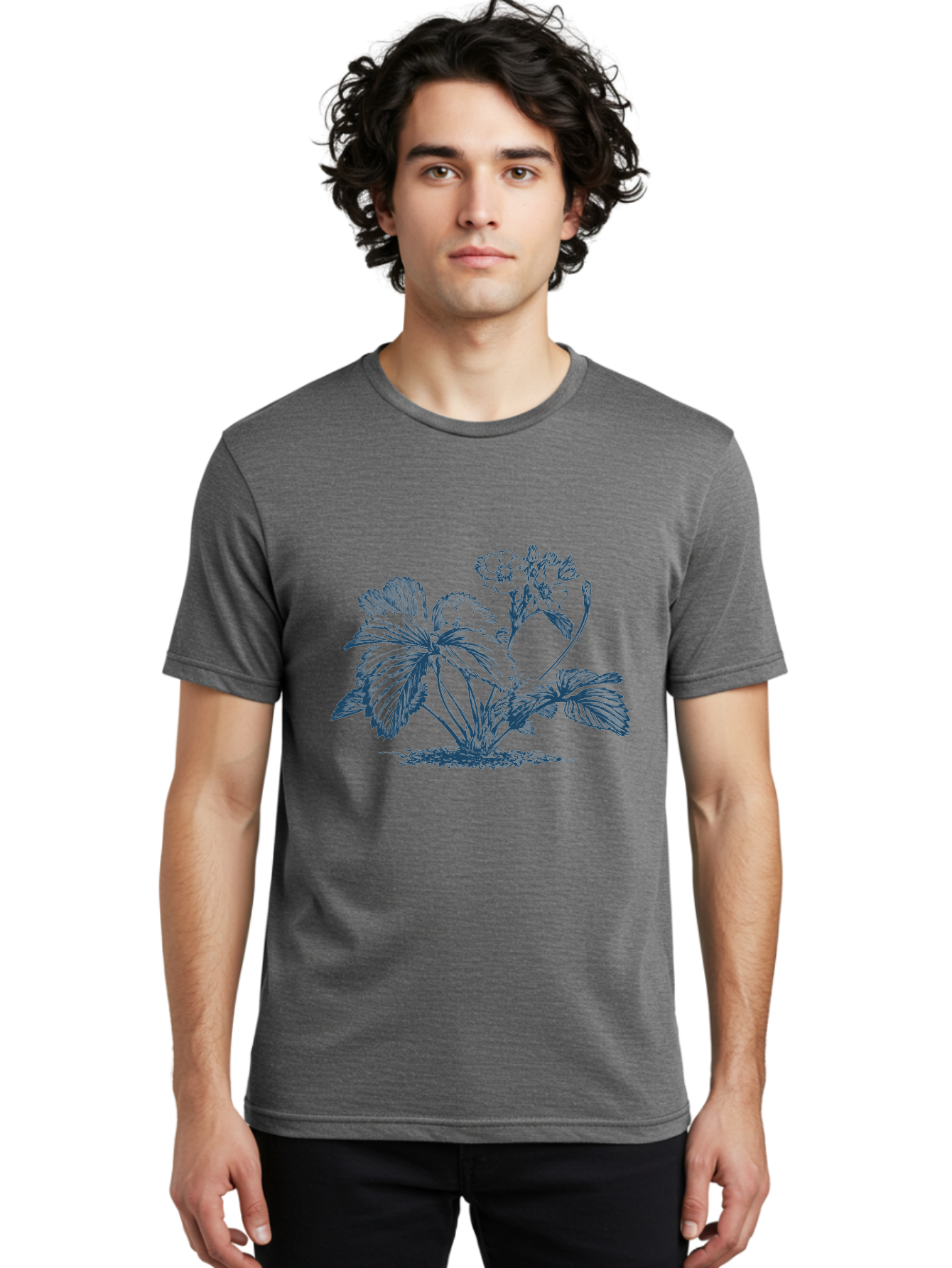 Wild Bloom Garden Men'S Graphic Tee, 100% Cotton, Comfortable Casual Summer Wear, Machine Washable, Geranium Plant, Floral Illustration, Botanical Art, Blue Ink Drawing, Delicate Flowers, Lush Foliage, Vintage Style, Gardening Inspiration, Aae842 18