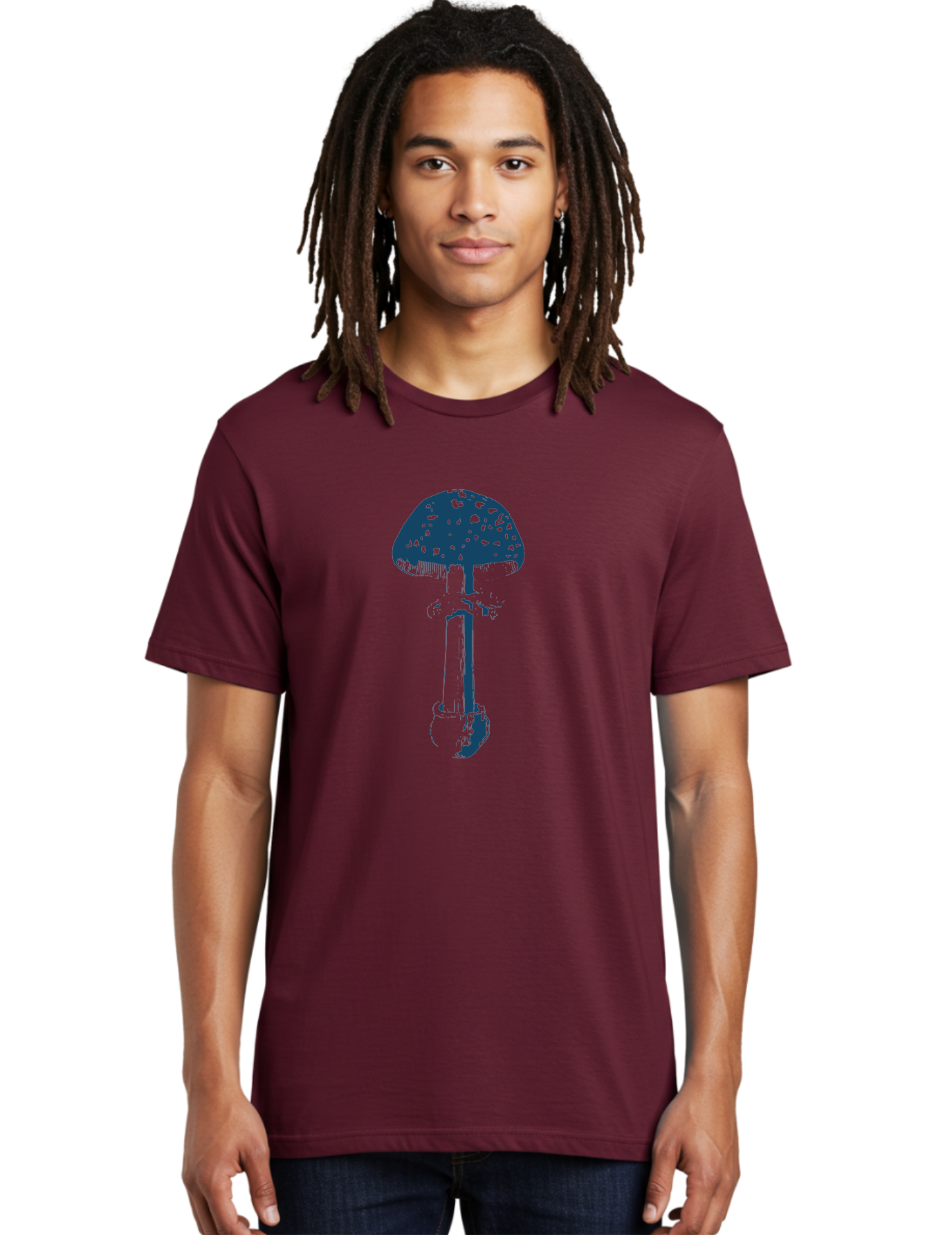 Wild Forest Mushroom Men'S Graphic Tee, 100% Cotton, Comfortable Casual Summer Wear, Machine Washable, Blue Mushroom Illustration, Fungal Art, Psychedelic Design, Mushroom Cap, Stem And Base, Abstract Art, Modern Graphic Aae843 8