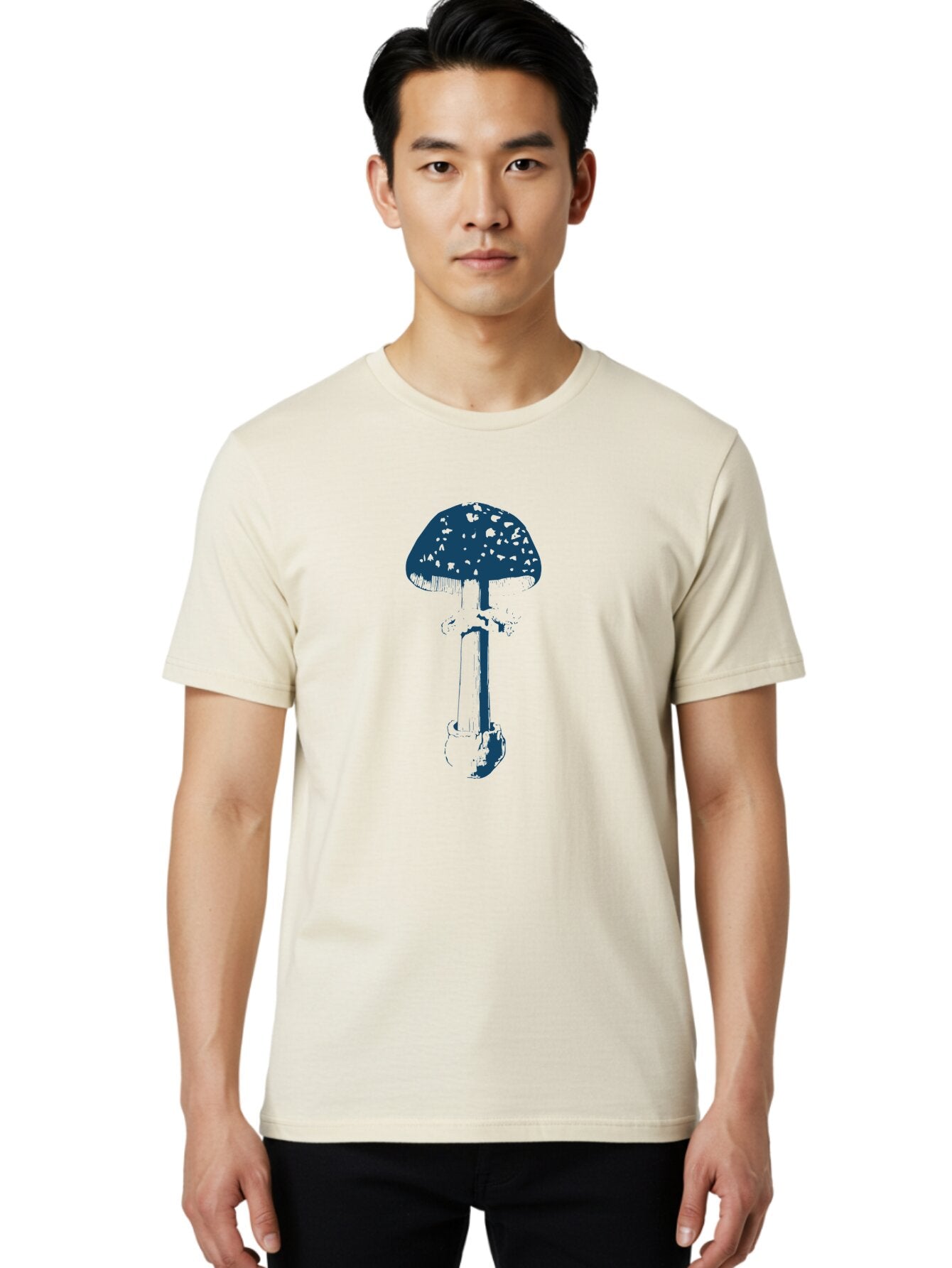 Wild Forest Mushroom Men'S Graphic Tee, 100% Cotton, Comfortable Casual Summer Wear, Machine Washable, Blue Mushroom Illustration, Fungal Art, Psychedelic Design, Mushroom Cap, Stem And Base, Abstract Art, Modern Graphic Aae843 28