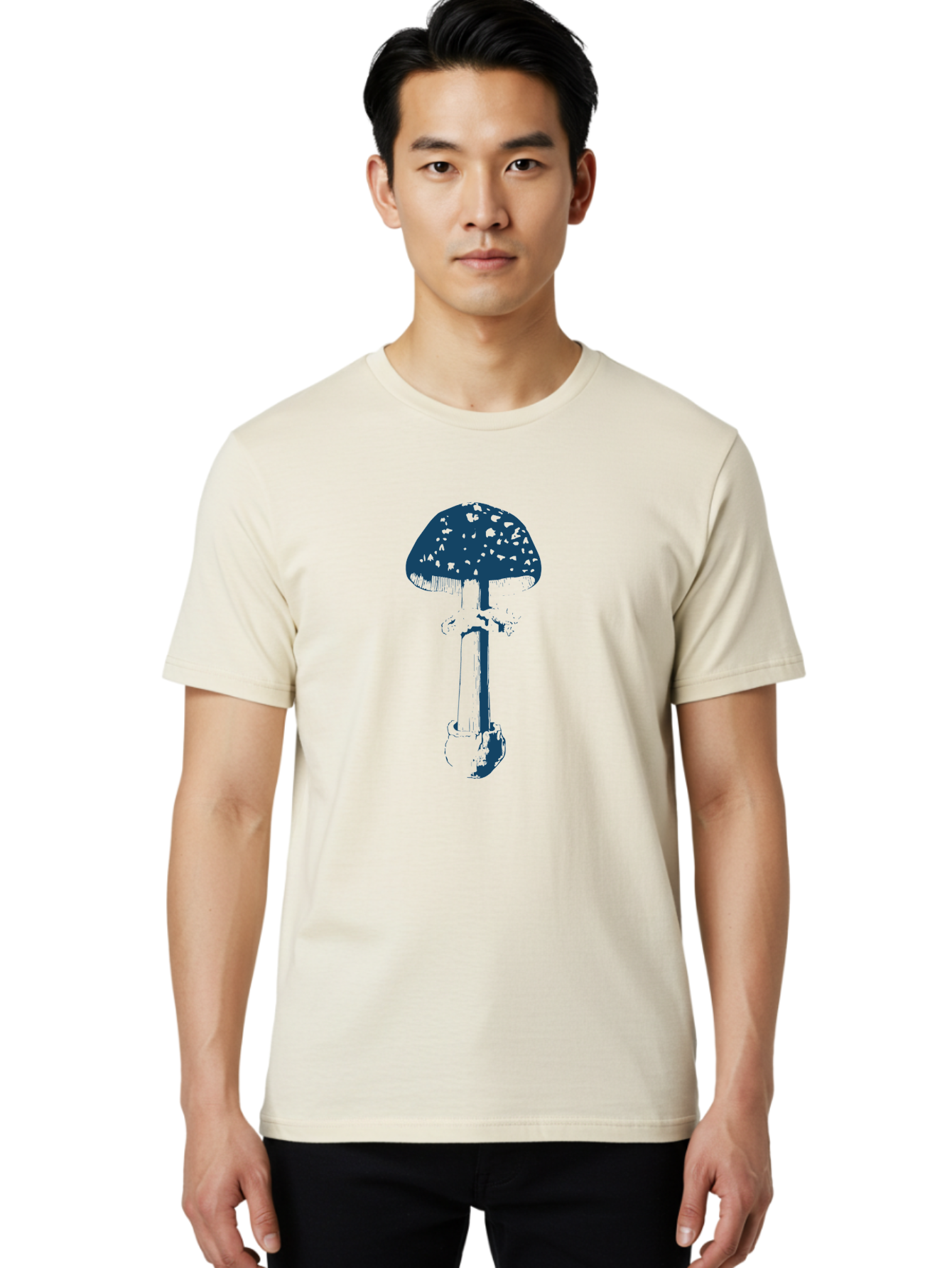 Wild Forest Mushroom Men'S Graphic Tee, 100% Cotton, Comfortable Casual Summer Wear, Machine Washable, Blue Mushroom Illustration, Fungal Art, Psychedelic Design, Mushroom Cap, Stem And Base, Abstract Art, Modern Graphic Aae843 6