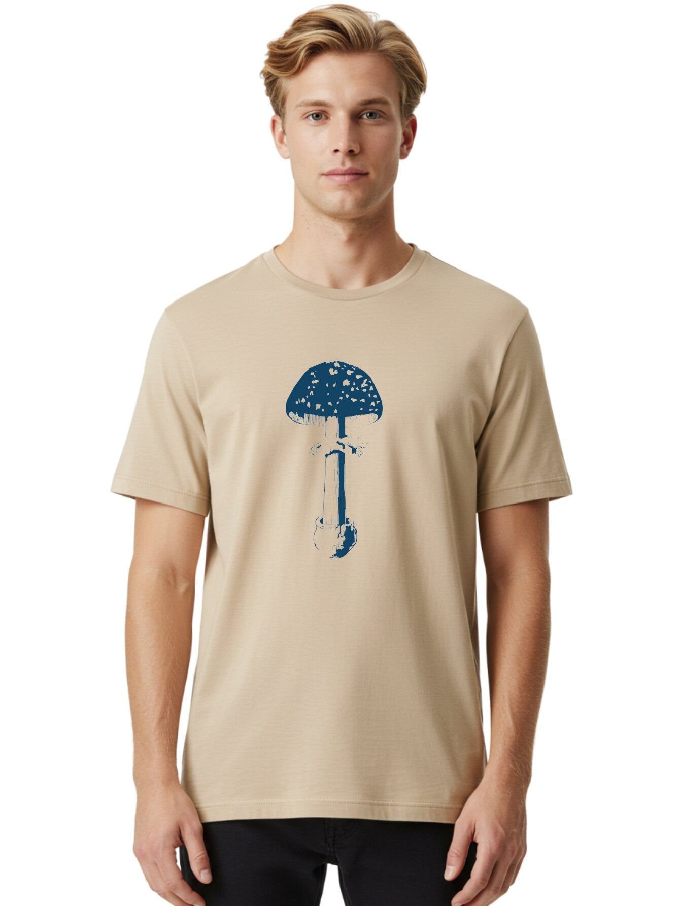 Wild Forest Mushroom Men'S Graphic Tee, 100% Cotton, Comfortable Casual Summer Wear, Machine Washable, Blue Mushroom Illustration, Fungal Art, Psychedelic Design, Mushroom Cap, Stem And Base, Abstract Art, Modern Graphic Aae843 18