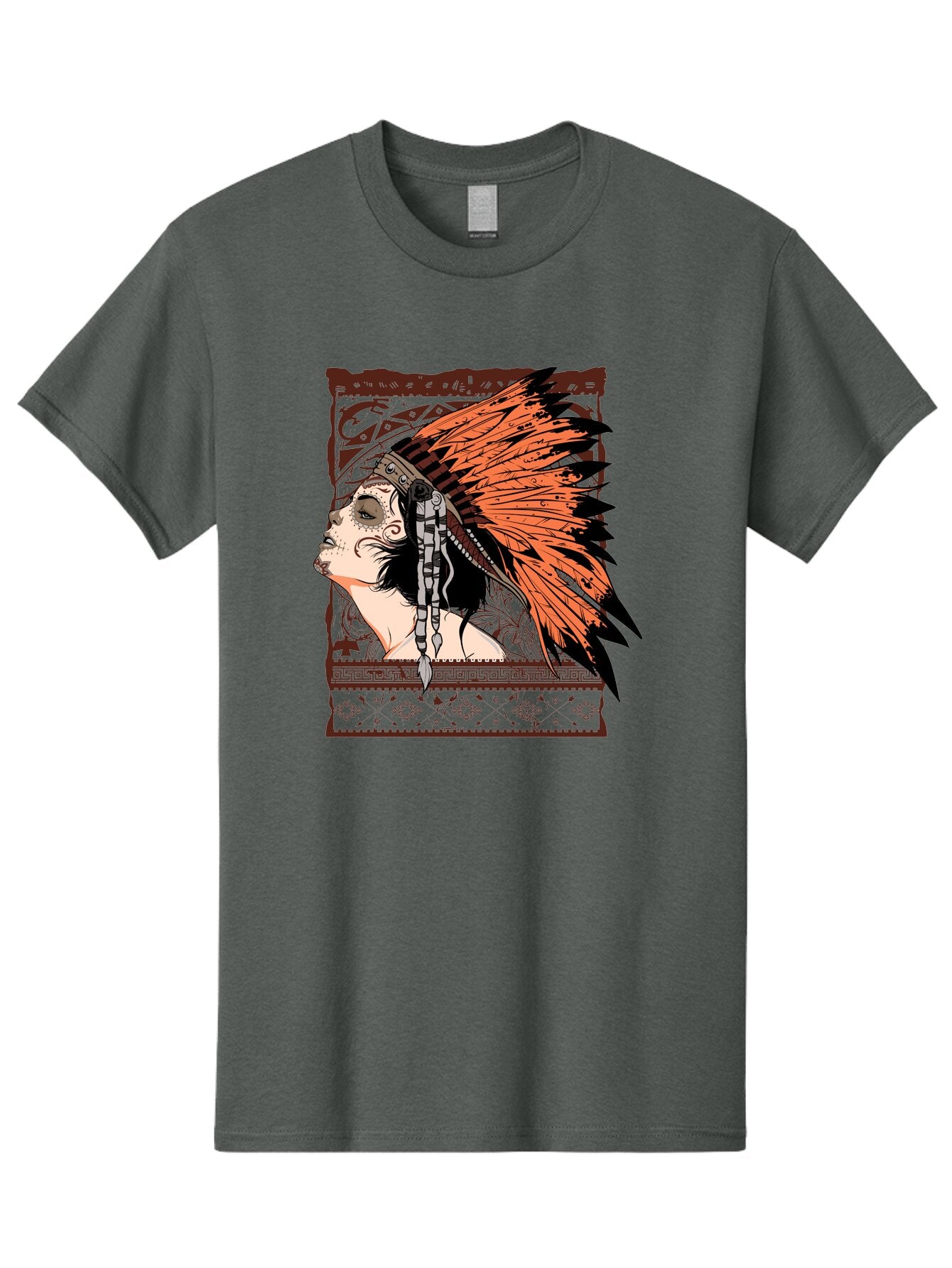Wild Grace Men'S Graphic Tee, 100% Cotton, Comfortable Casual Summer Wear, Machine Washable, Native American Headdress, Tribal Art, Traditional Clothing, Ornate Details, Vintage Style, Folk Art, Cultural Heritage, Symbolic Expression, Aae844 13