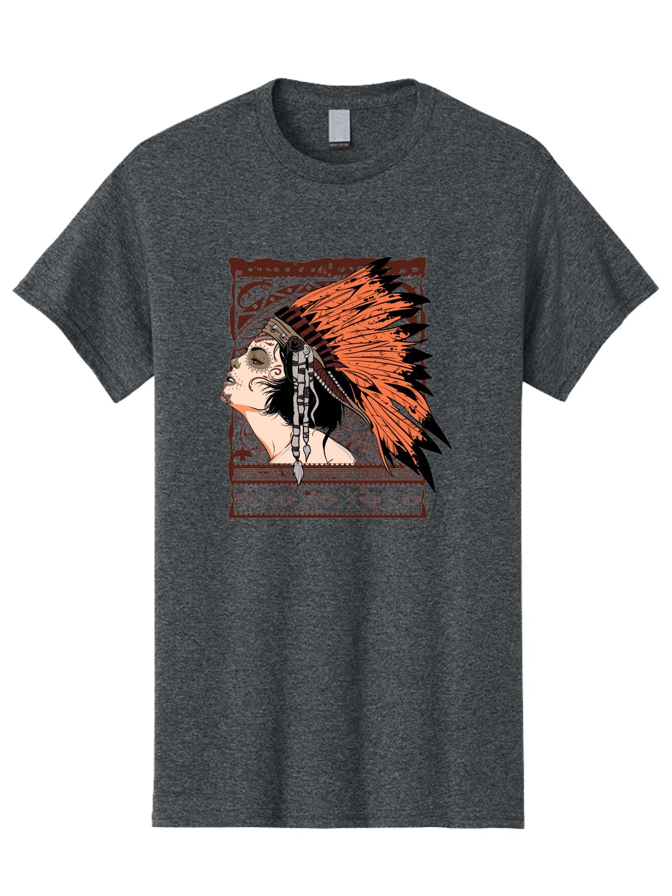 Wild Grace Men'S Graphic Tee, 100% Cotton, Comfortable Casual Summer Wear, Machine Washable, Native American Headdress, Tribal Art, Traditional Clothing, Ornate Details, Vintage Style, Folk Art, Cultural Heritage, Symbolic Expression, Aae844 12