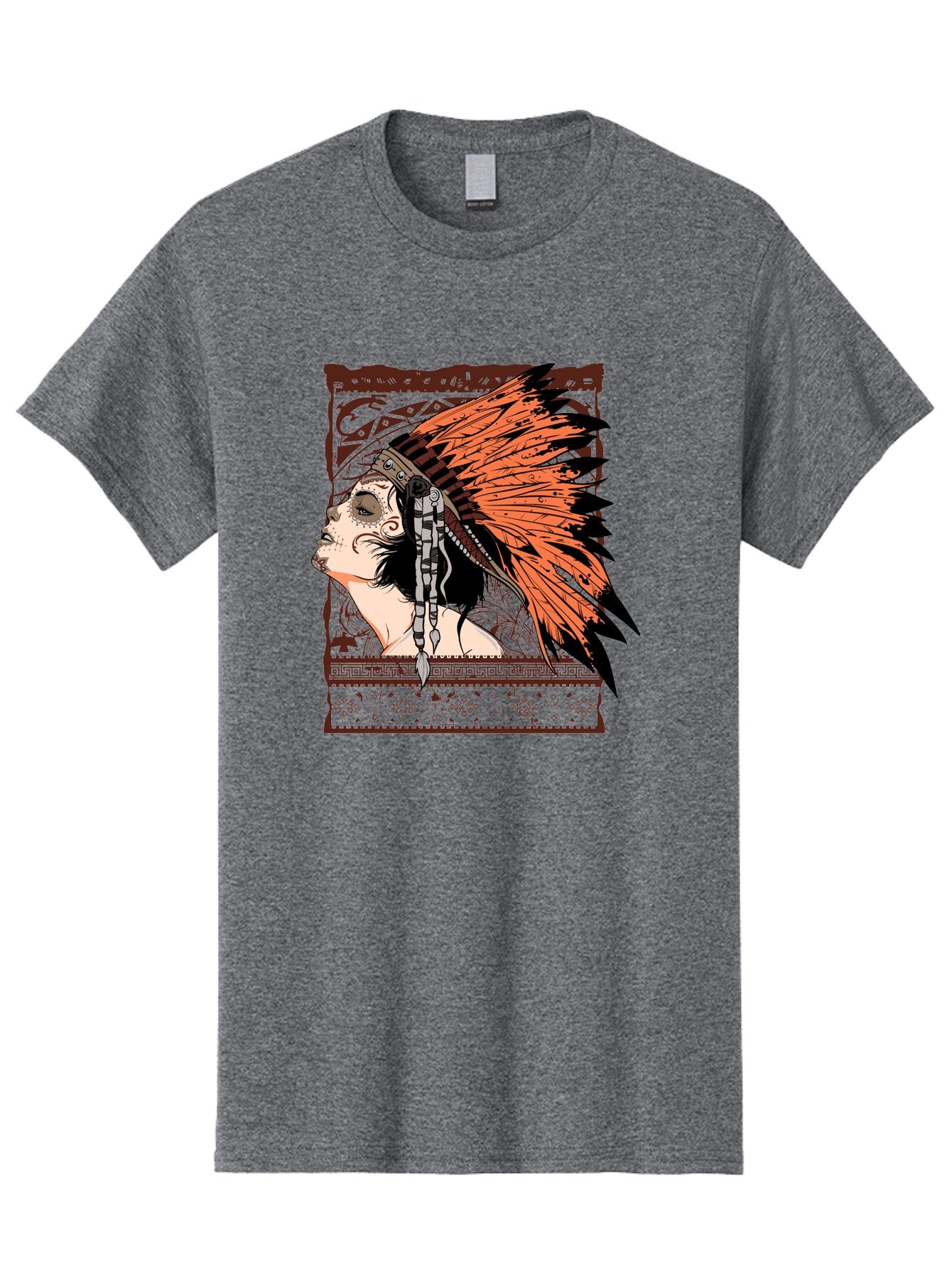 Wild Grace Men'S Graphic Tee, 100% Cotton, Comfortable Casual Summer Wear, Machine Washable, Native American Headdress, Tribal Art, Traditional Clothing, Ornate Details, Vintage Style, Folk Art, Cultural Heritage, Symbolic Expression, Aae844 4