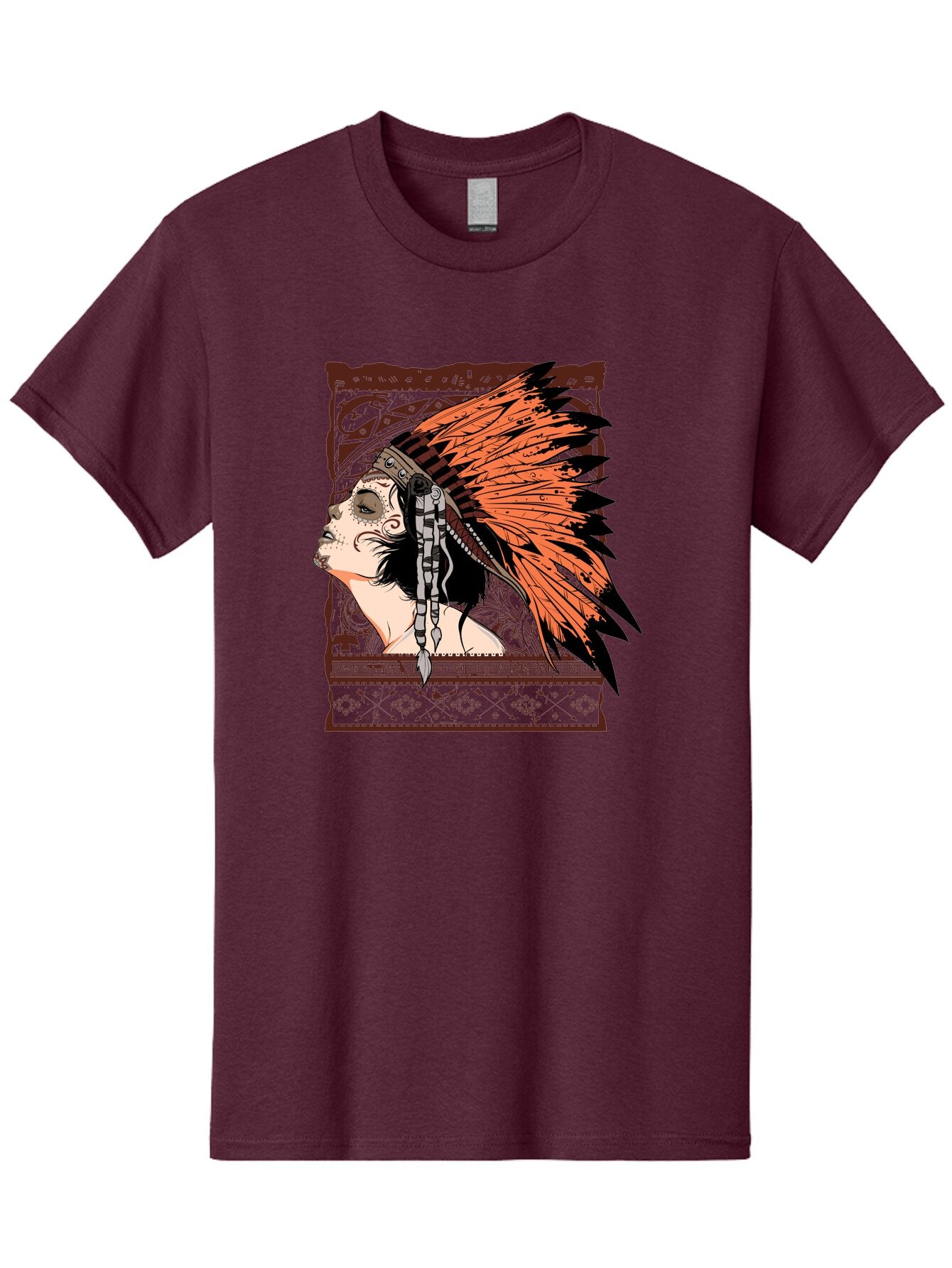 Wild Grace Men'S Graphic Tee, 100% Cotton, Comfortable Casual Summer Wear, Machine Washable, Native American Headdress, Tribal Art, Traditional Clothing, Ornate Details, Vintage Style, Folk Art, Cultural Heritage, Symbolic Expression, Aae844