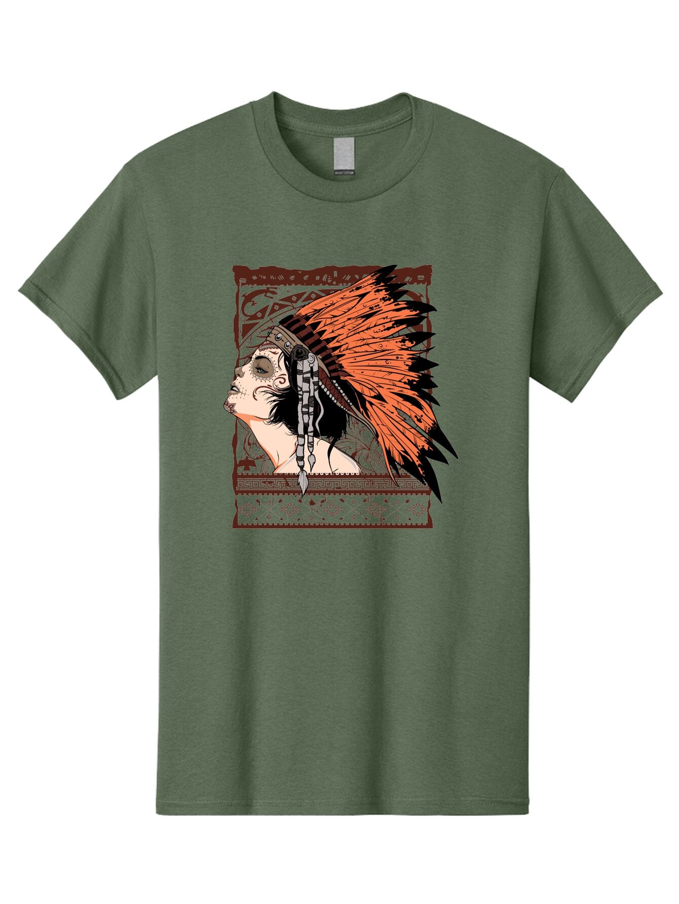 Wild Grace Men'S Graphic Tee, 100% Cotton, Comfortable Casual Summer Wear, Machine Washable, Native American Headdress, Tribal Art, Traditional Clothing, Ornate Details, Vintage Style, Folk Art, Cultural Heritage, Symbolic Expression, Aae844 7