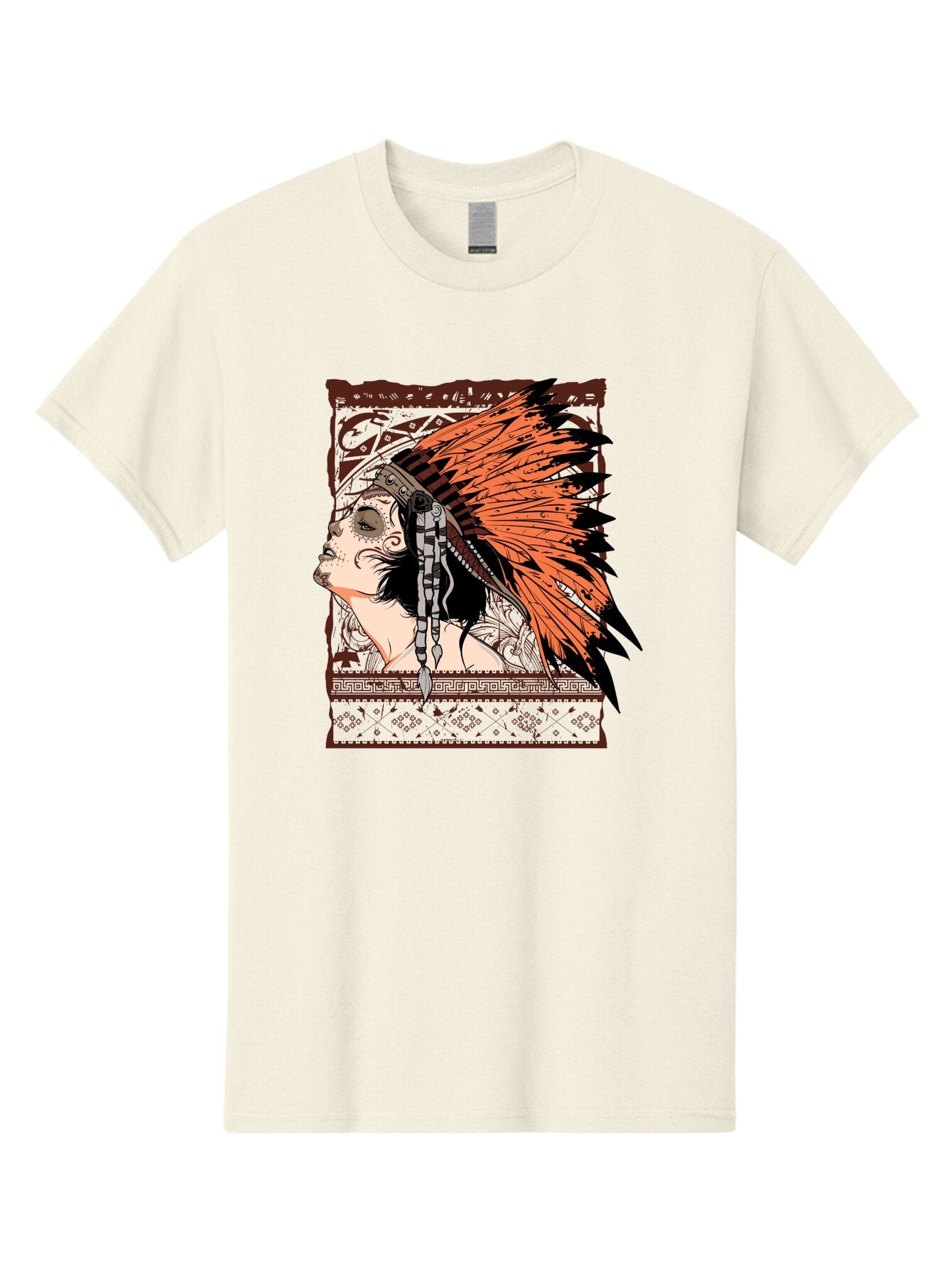 Wild Grace Men'S Graphic Tee, 100% Cotton, Comfortable Casual Summer Wear, Machine Washable, Native American Headdress, Tribal Art, Traditional Clothing, Ornate Details, Vintage Style, Folk Art, Cultural Heritage, Symbolic Expression, Aae844 8