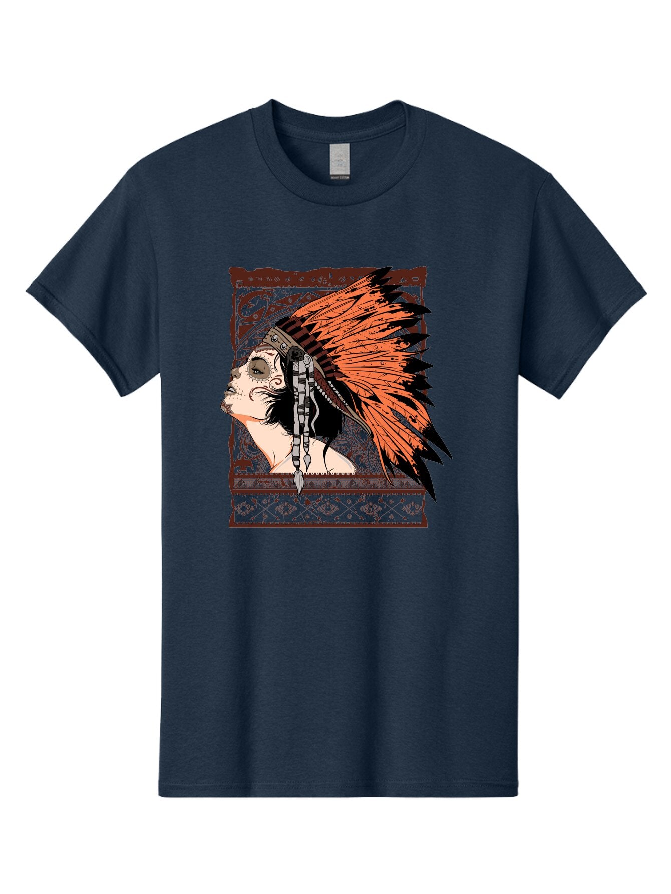 Wild Grace Men'S Graphic Tee, 100% Cotton, Comfortable Casual Summer Wear, Machine Washable, Native American Headdress, Tribal Art, Traditional Clothing, Ornate Details, Vintage Style, Folk Art, Cultural Heritage, Symbolic Expression, Aae844 14