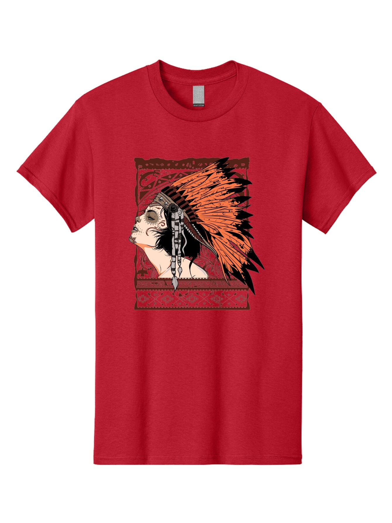 Wild Grace Men'S Graphic Tee, 100% Cotton, Comfortable Casual Summer Wear, Machine Washable, Native American Headdress, Tribal Art, Traditional Clothing, Ornate Details, Vintage Style, Folk Art, Cultural Heritage, Symbolic Expression, Aae844 10