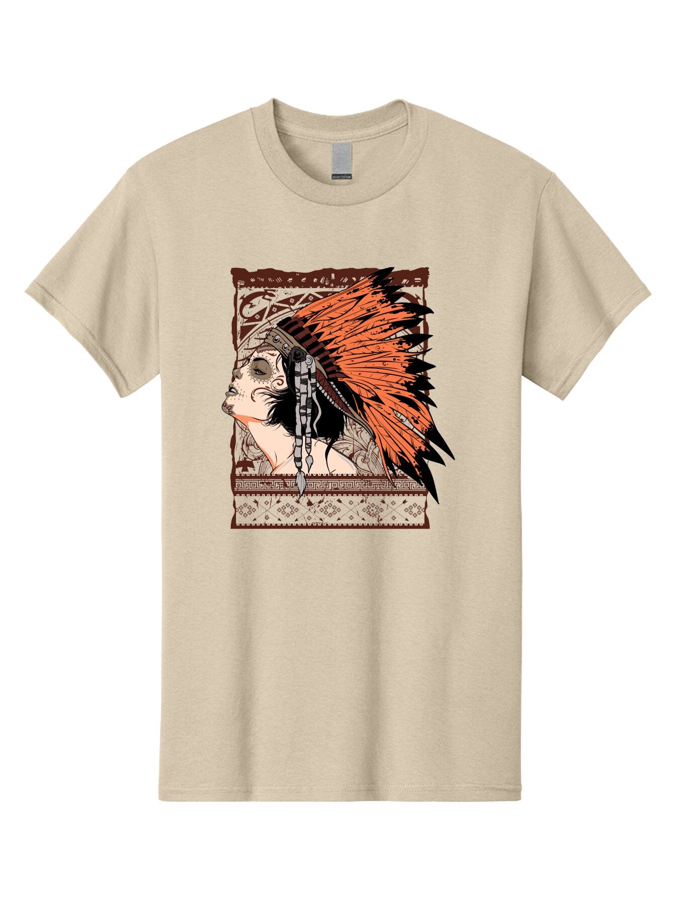 Wild Grace Men'S Graphic Tee, 100% Cotton, Comfortable Casual Summer Wear, Machine Washable, Native American Headdress, Tribal Art, Traditional Clothing, Ornate Details, Vintage Style, Folk Art, Cultural Heritage, Symbolic Expression, Aae844 5