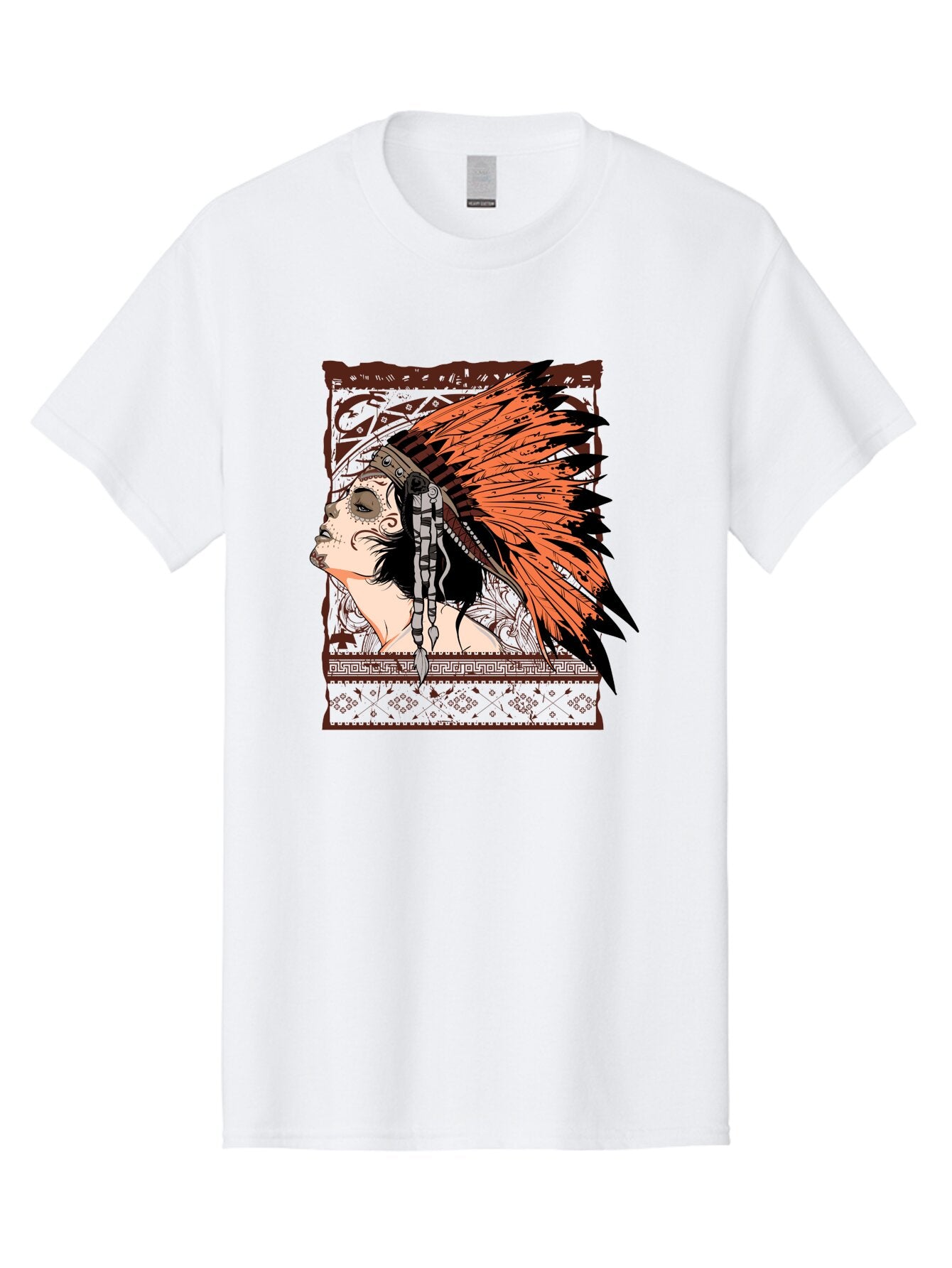 Wild Grace Men'S Graphic Tee, 100% Cotton, Comfortable Casual Summer Wear, Machine Washable, Native American Headdress, Tribal Art, Traditional Clothing, Ornate Details, Vintage Style, Folk Art, Cultural Heritage, Symbolic Expression, Aae844 15