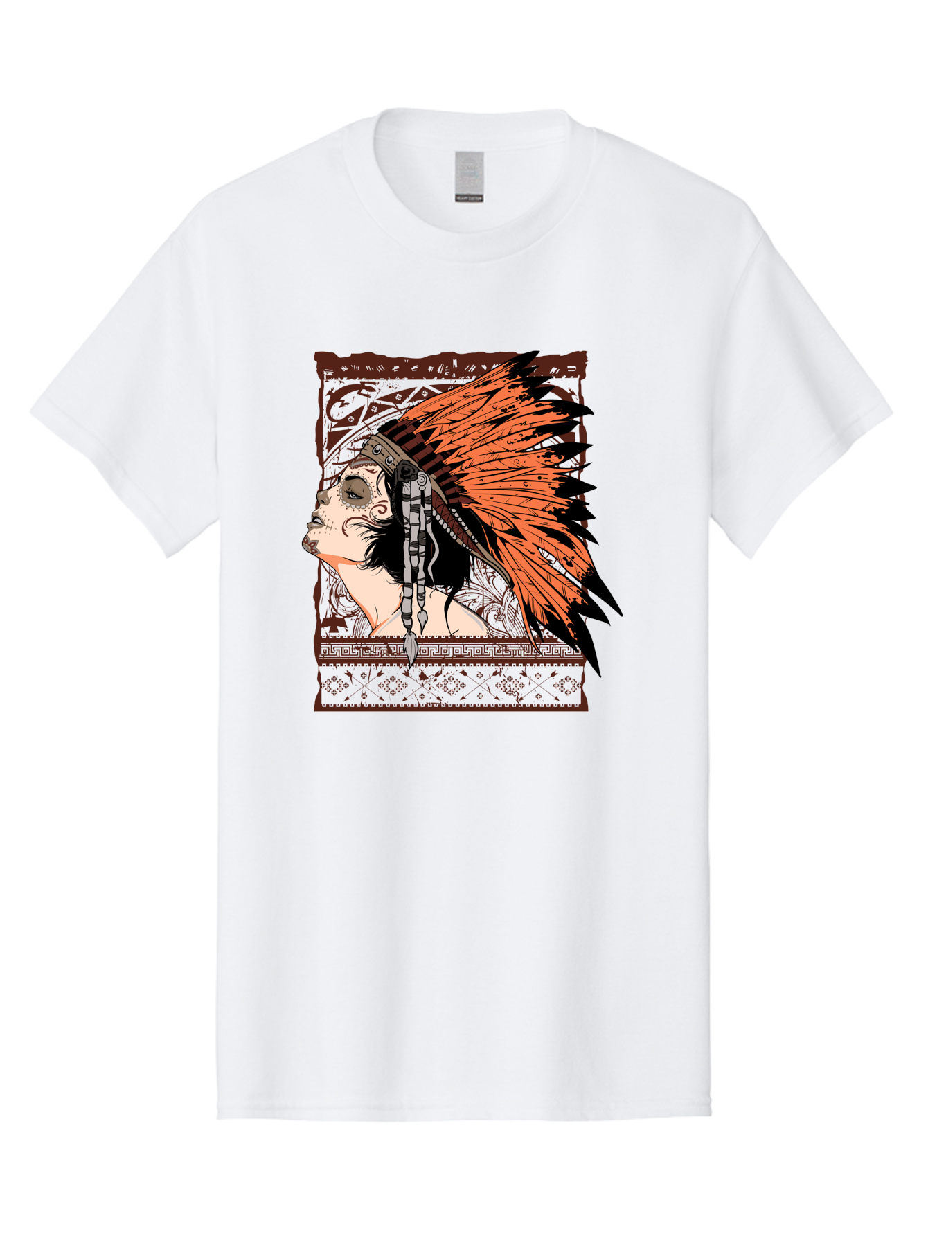 Wild Grace Men'S Graphic Tee, 100% Cotton, Comfortable Casual Summer Wear, Machine Washable, Native American Headdress, Tribal Art, Traditional Clothing, Ornate Details, Vintage Style, Folk Art, Cultural Heritage, Symbolic Expression, Aae844