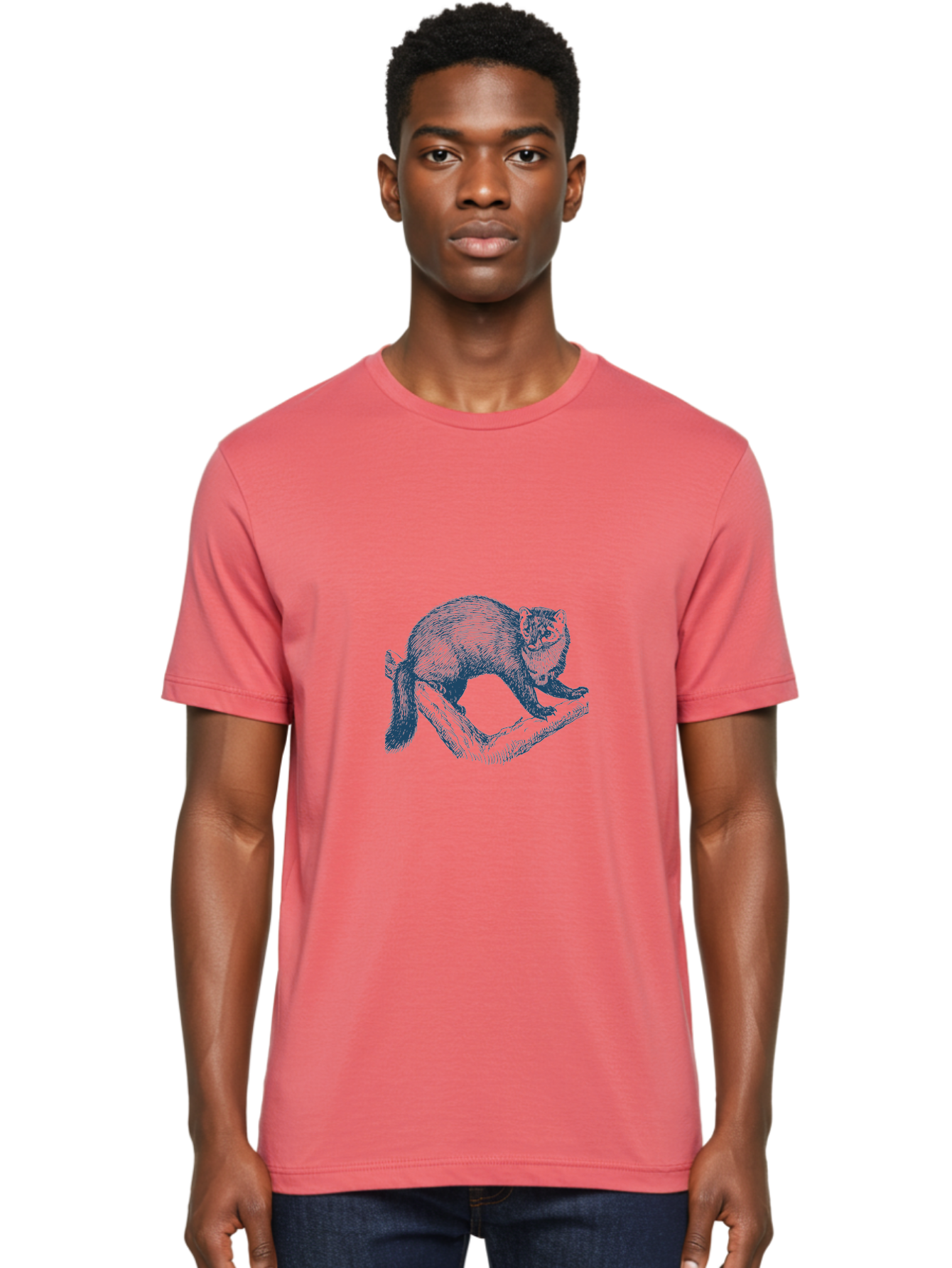 Wild Marten Men'S Graphic Tee, 100% Cotton, Comfortable Casual Summer Wear, Machine Washable, Fisher On Log, Wildlife Illustration, Forest Animal, Nature Graphic, Wild Mammal, Detailed Artwork, Artistic Rendering, Tree Branch Aae845 24