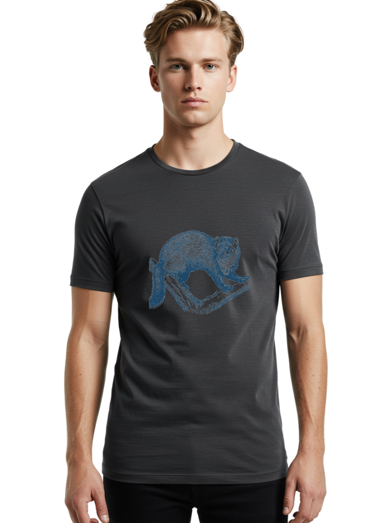 Wild Marten Men'S Graphic Tee, 100% Cotton, Comfortable Casual Summer Wear, Machine Washable, Fisher On Log, Wildlife Illustration, Forest Animal, Nature Graphic, Wild Mammal, Detailed Artwork, Artistic Rendering, Tree Branch Aae845 10