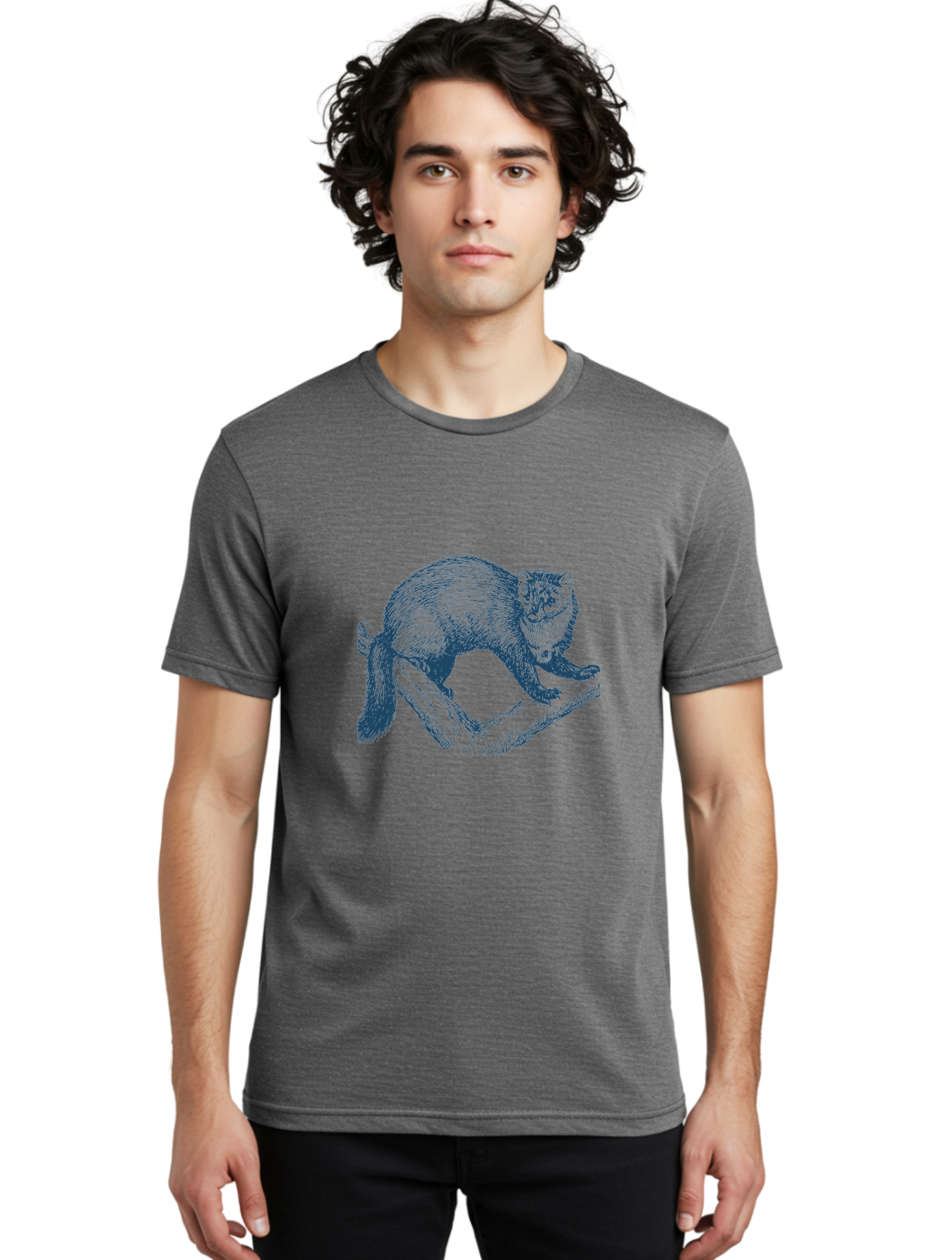 Wild Marten Men'S Graphic Tee, 100% Cotton, Comfortable Casual Summer Wear, Machine Washable, Fisher On Log, Wildlife Illustration, Forest Animal, Nature Graphic, Wild Mammal, Detailed Artwork, Artistic Rendering, Tree Branch Aae845 8