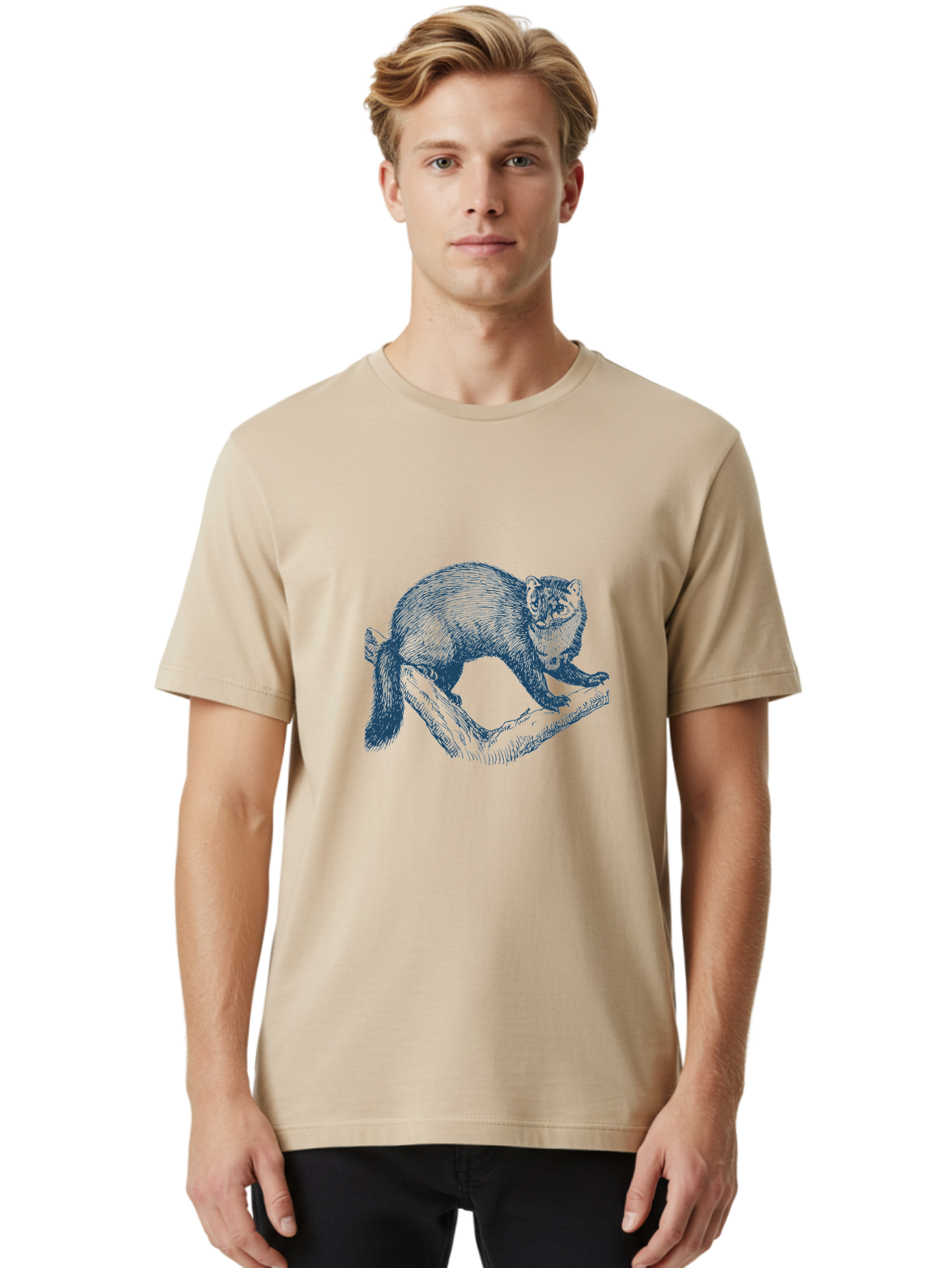 Wild Marten Men'S Graphic Tee, 100% Cotton, Comfortable Casual Summer Wear, Machine Washable, Fisher On Log, Wildlife Illustration, Forest Animal, Nature Graphic, Wild Mammal, Detailed Artwork, Artistic Rendering, Tree Branch Aae845 28