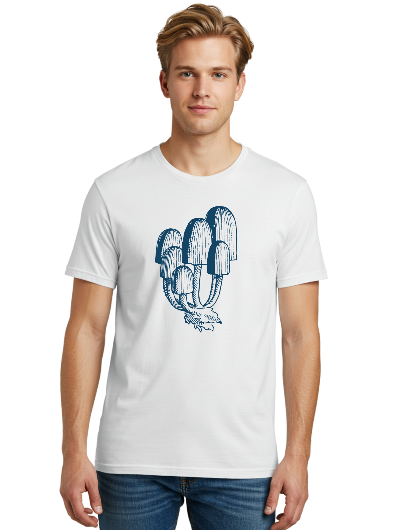 Wild Mushroom Bunch Men'S Graphic Tee, 100% Cotton, Comfortable Casual Summer Wear, Machine Washable, Clustered Mushrooms, Fungi Illustration, Botanical Art, Wild Mushrooms, Forest Fungi, Detailed Drawing, Nature-Inspired Design Aae846 6