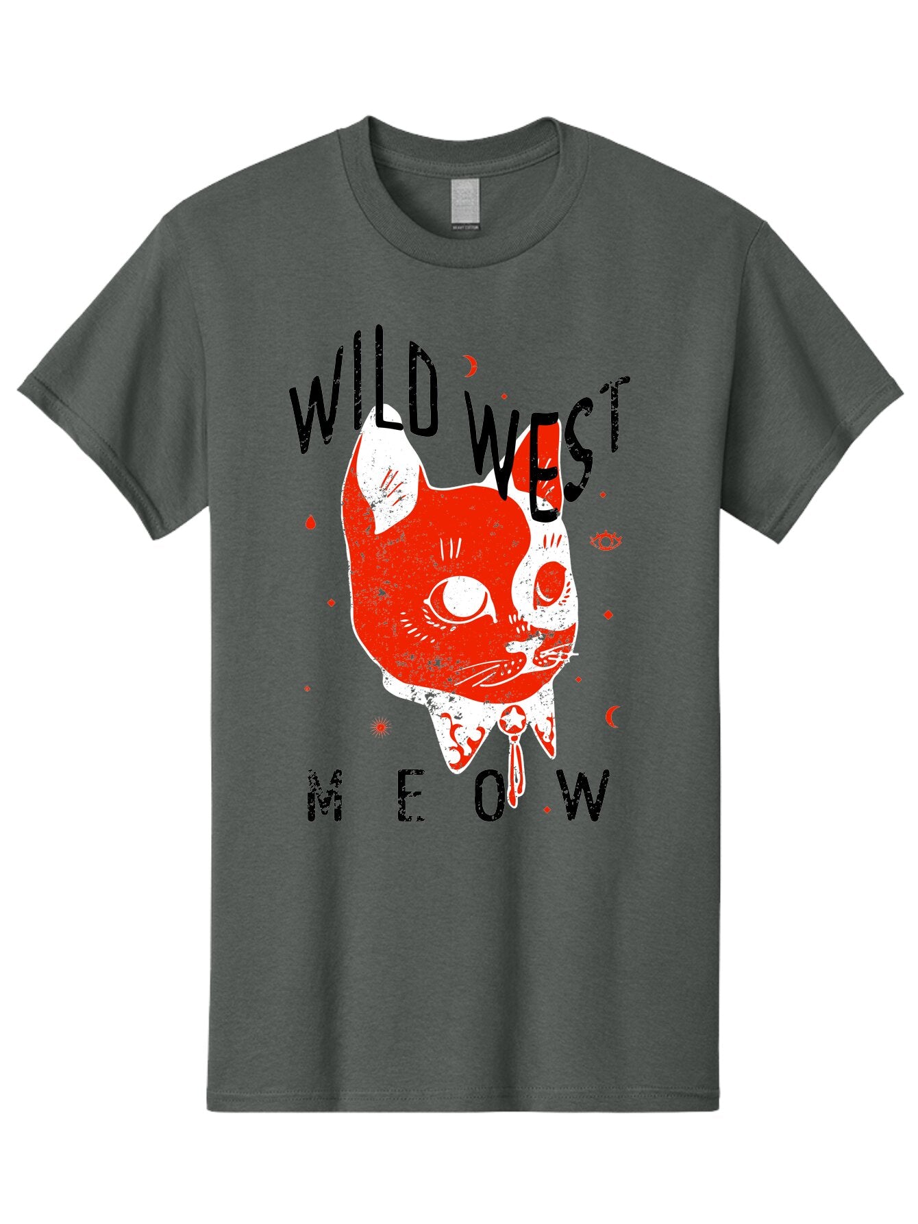 Wild West Cat Men'S Graphic Tee, 100% Cotton, Comfortable Casual Summer Wear, Machine Washable, Wild Cat, Whimsical Design, Western Theme, Playful Illustration, Feline Character, Abstract Art, Bold Typography, Creative Graphics, Quirky Style, Aae847 3