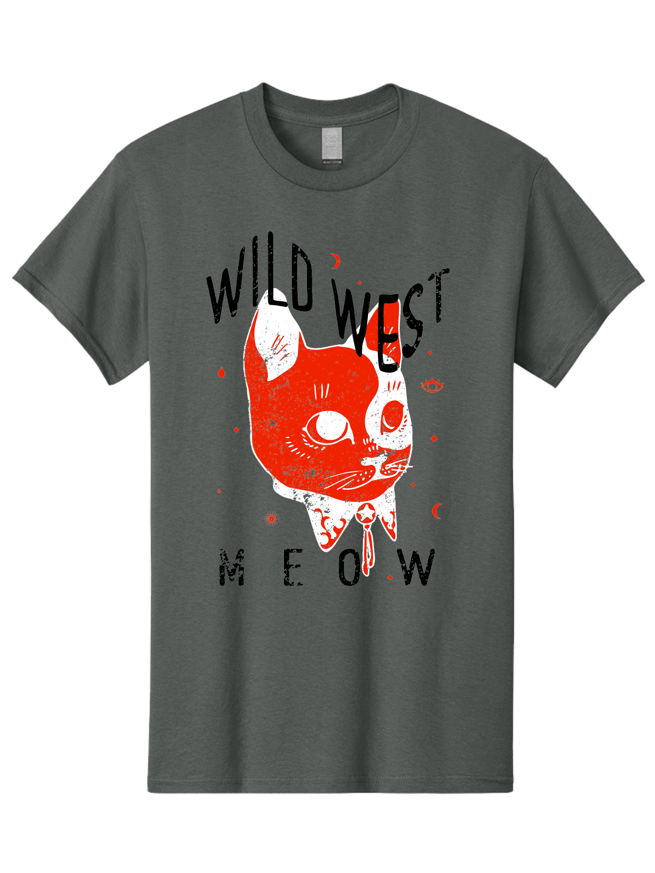 Wild West Cat Men'S Graphic Tee, 100% Cotton, Comfortable Casual Summer Wear, Machine Washable, Wild Cat, Whimsical Design, Western Theme, Playful Illustration, Feline Character, Abstract Art, Bold Typography, Creative Graphics, Quirky Style, Aae847 17
