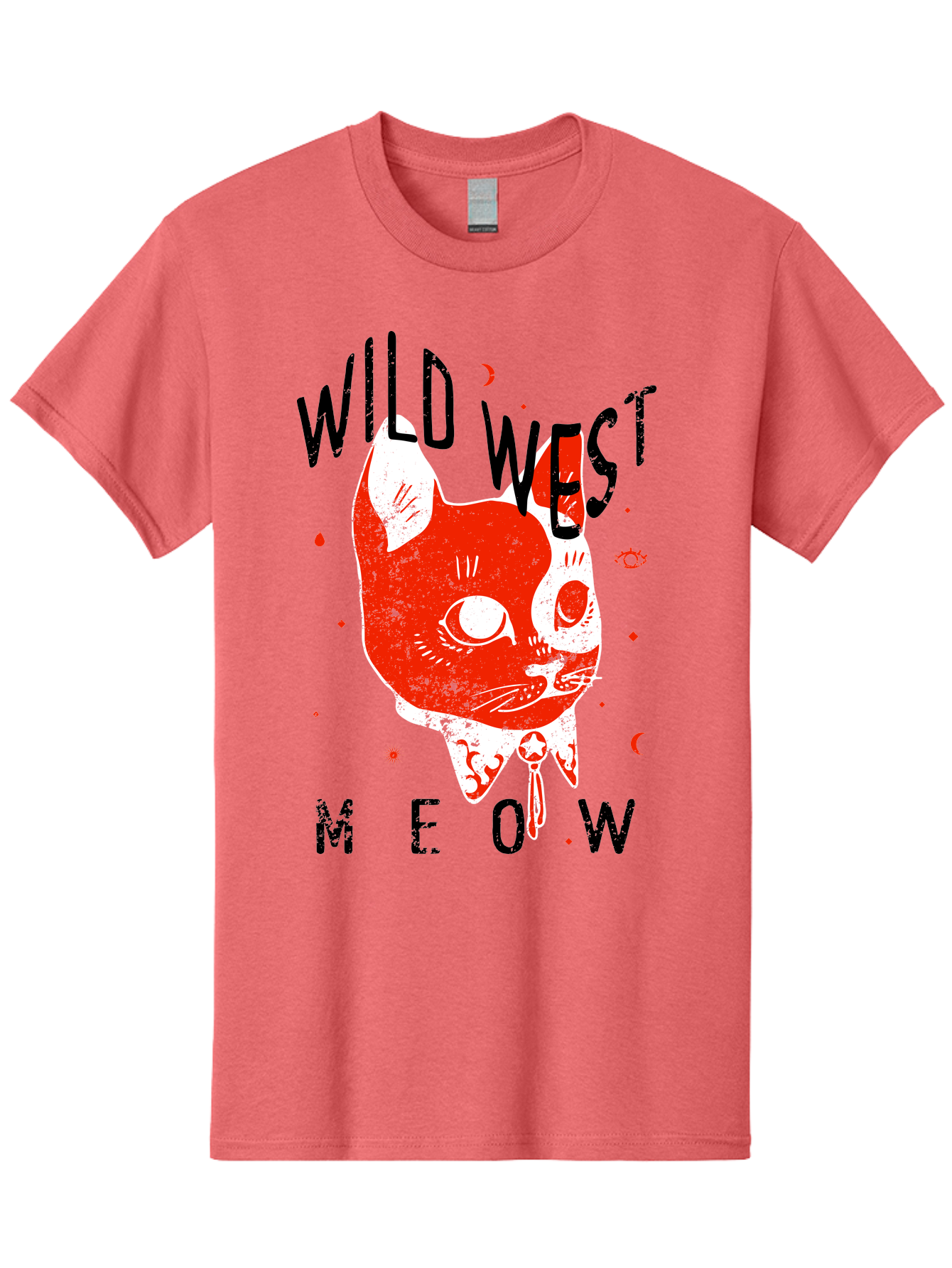 Wild West Cat Men'S Graphic Tee, 100% Cotton, Comfortable Casual Summer Wear, Machine Washable, Wild Cat, Whimsical Design, Western Theme, Playful Illustration, Feline Character, Abstract Art, Bold Typography, Creative Graphics, Quirky Style, Aae847