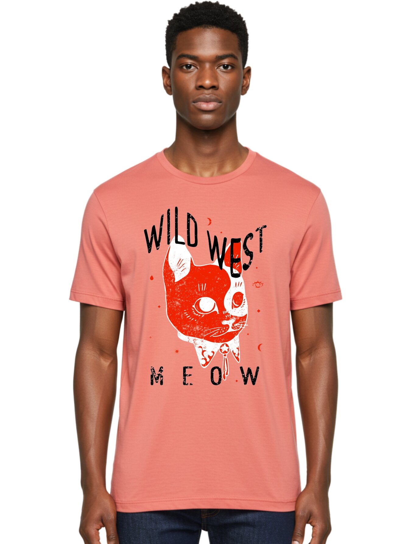 Wild West Cat Men'S Graphic Tee, 100% Cotton, Comfortable Casual Summer Wear, Machine Washable, Wild Cat, Whimsical Design, Western Theme, Playful Illustration, Feline Character, Abstract Art, Bold Typography, Creative Graphics, Quirky Style, Aae847 30