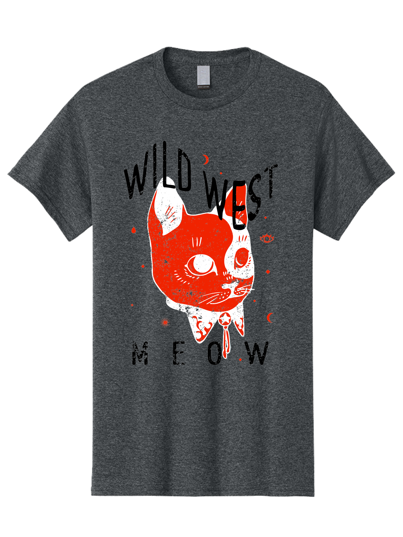 Wild West Cat Men'S Graphic Tee, 100% Cotton, Comfortable Casual Summer Wear, Machine Washable, Wild Cat, Whimsical Design, Western Theme, Playful Illustration, Feline Character, Abstract Art, Bold Typography, Creative Graphics, Quirky Style, Aae847 25