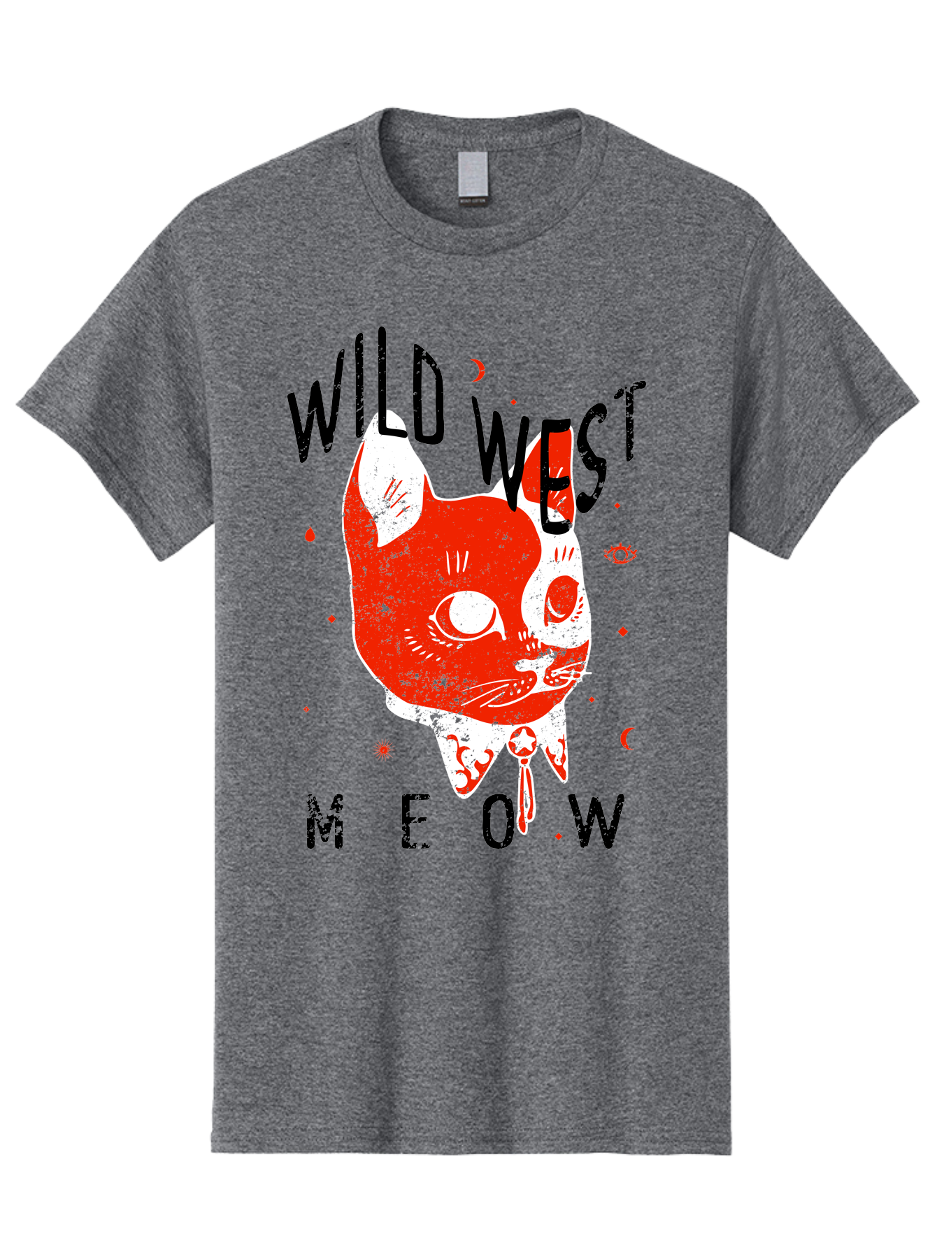 Wild West Cat Men'S Graphic Tee, 100% Cotton, Comfortable Casual Summer Wear, Machine Washable, Wild Cat, Whimsical Design, Western Theme, Playful Illustration, Feline Character, Abstract Art, Bold Typography, Creative Graphics, Quirky Style, Aae847 5