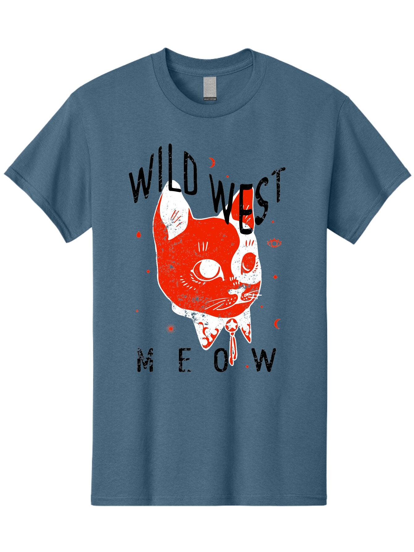 Wild West Cat Men'S Graphic Tee, 100% Cotton, Comfortable Casual Summer Wear, Machine Washable, Wild Cat, Whimsical Design, Western Theme, Playful Illustration, Feline Character, Abstract Art, Bold Typography, Creative Graphics, Quirky Style, Aae847 4