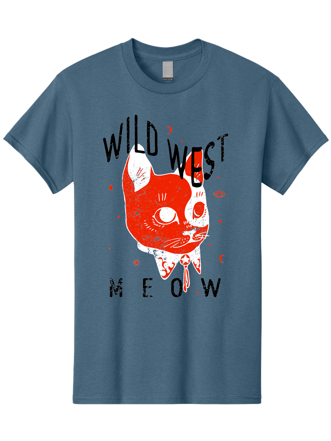 Wild West Cat Men'S Graphic Tee, 100% Cotton, Comfortable Casual Summer Wear, Machine Washable, Wild Cat, Whimsical Design, Western Theme, Playful Illustration, Feline Character, Abstract Art, Bold Typography, Creative Graphics, Quirky Style, Aae847 23