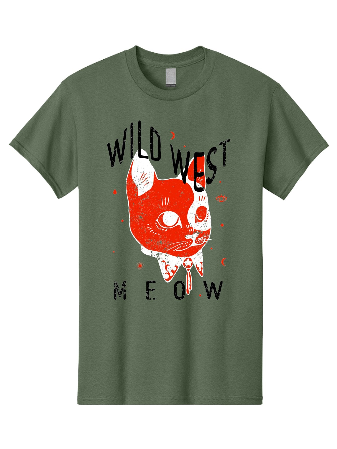 Wild West Cat Men'S Graphic Tee, 100% Cotton, Comfortable Casual Summer Wear, Machine Washable, Wild Cat, Whimsical Design, Western Theme, Playful Illustration, Feline Character, Abstract Art, Bold Typography, Creative Graphics, Quirky Style, Aae847 5