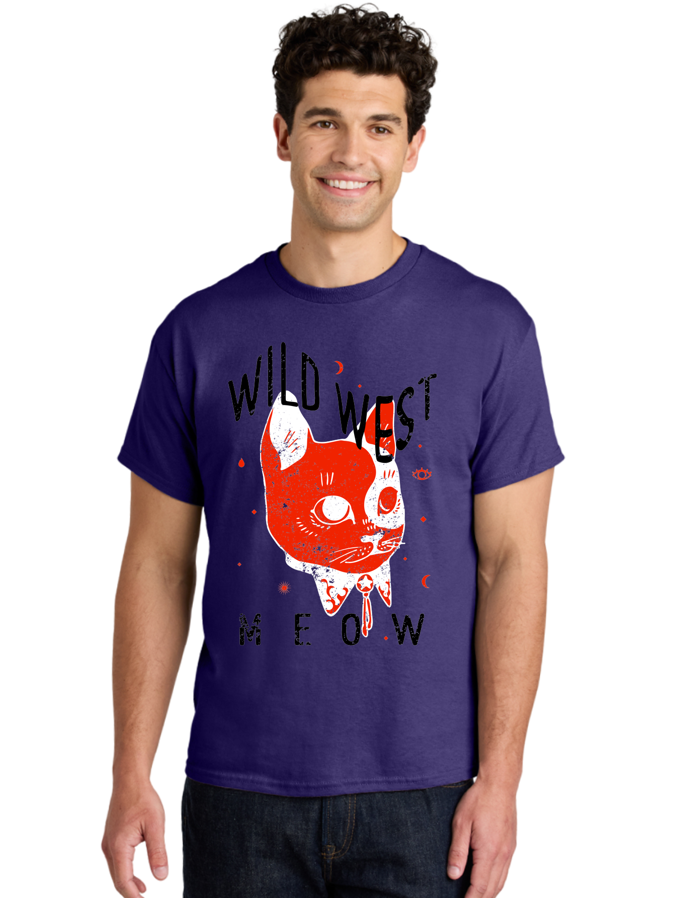 Wild West Cat Men'S Graphic Tee, 100% Cotton, Comfortable Casual Summer Wear, Machine Washable, Wild Cat, Whimsical Design, Western Theme, Playful Illustration, Feline Character, Abstract Art, Bold Typography, Creative Graphics, Quirky Style, Aae847 20