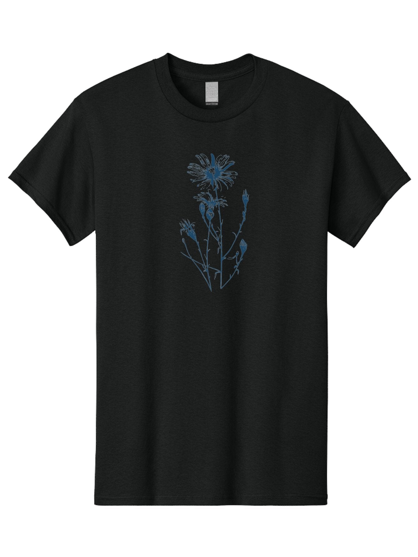 Wild-Flower Men'S Graphic Tee, 100% Cotton, Comfortable Casual Summer Wear, Machine Washable, Hand-Drawn Flower, Minimalist Design, Blue Flower, Simple Art, Botanical Illustration, Natural Elements, Flower Sketch Aae848 12