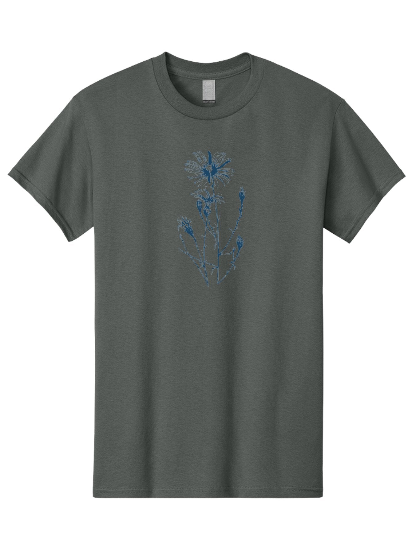 Wild-Flower Men'S Graphic Tee, 100% Cotton, Comfortable Casual Summer Wear, Machine Washable, Hand-Drawn Flower, Minimalist Design, Blue Flower, Simple Art, Botanical Illustration, Natural Elements, Flower Sketch Aae848 13