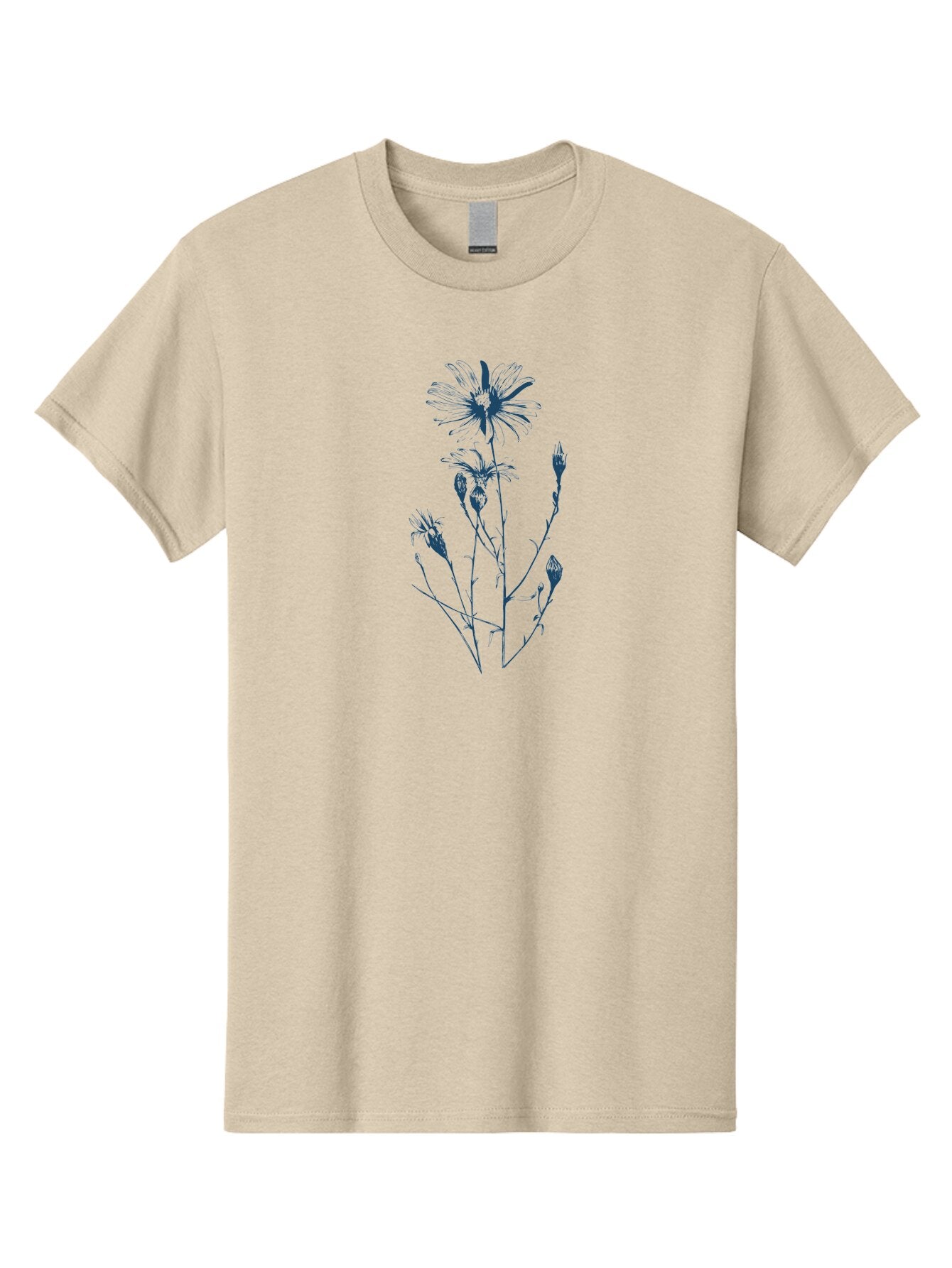 Wild-Flower Men'S Graphic Tee, 100% Cotton, Comfortable Casual Summer Wear, Machine Washable, Hand-Drawn Flower, Minimalist Design, Blue Flower, Simple Art, Botanical Illustration, Natural Elements, Flower Sketch Aae848 8