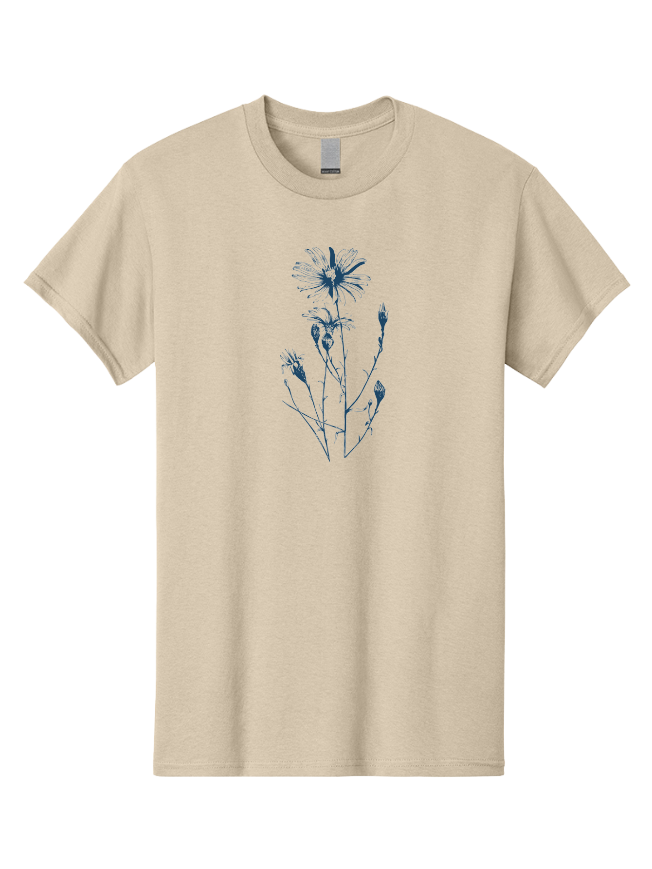 Wild-Flower Men'S Graphic Tee, 100% Cotton, Comfortable Casual Summer Wear, Machine Washable, Hand-Drawn Flower, Minimalist Design, Blue Flower, Simple Art, Botanical Illustration, Natural Elements, Flower Sketch Aae848 11