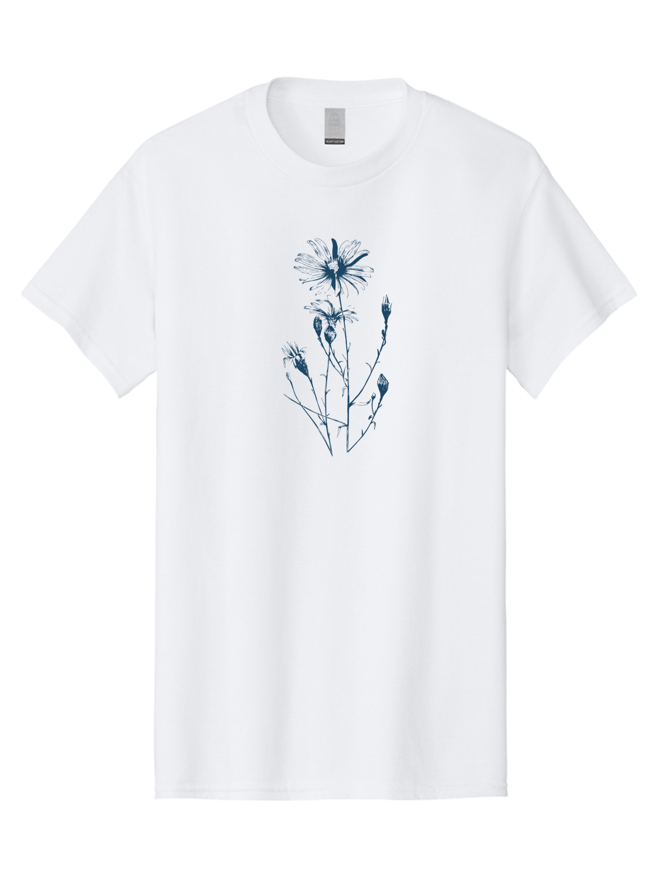 Wild-Flower Men'S Graphic Tee, 100% Cotton, Comfortable Casual Summer Wear, Machine Washable, Hand-Drawn Flower, Minimalist Design, Blue Flower, Simple Art, Botanical Illustration, Natural Elements, Flower Sketch Aae848 13
