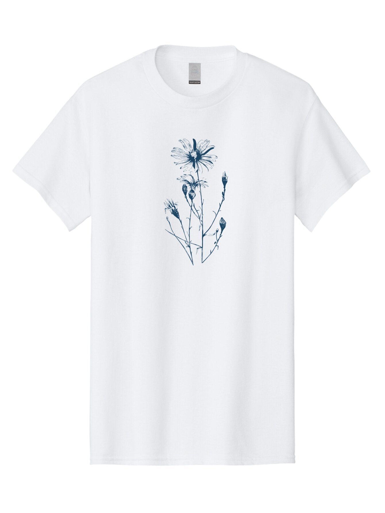 Wild-Flower Men'S Graphic Tee, 100% Cotton, Comfortable Casual Summer Wear, Machine Washable, Hand-Drawn Flower, Minimalist Design, Blue Flower, Simple Art, Botanical Illustration, Natural Elements, Flower Sketch Aae848 6