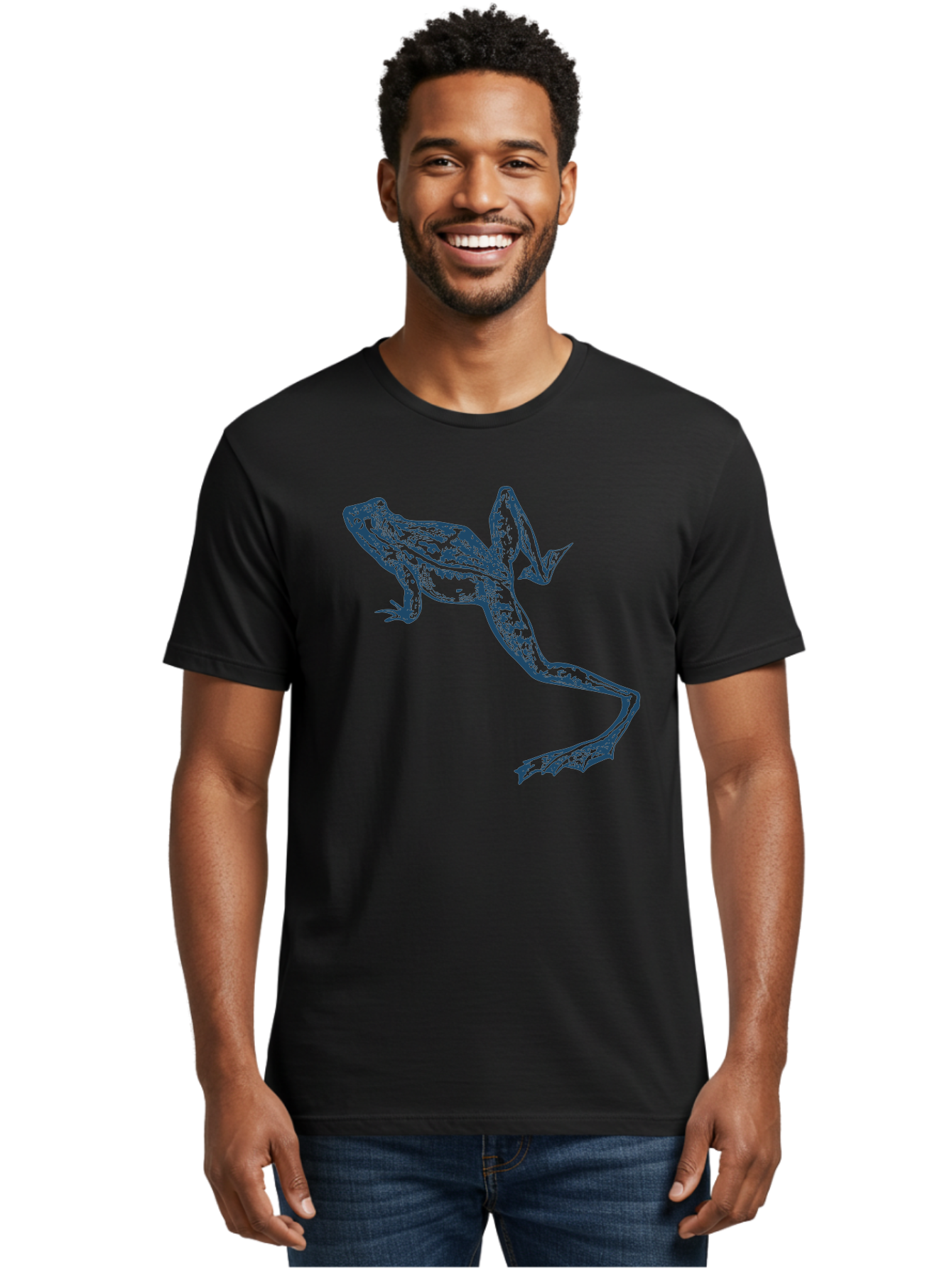 Wildjump Frog Men'S Graphic Tee, 100% Cotton, Comfortable Casual Summer Wear, Machine Washable, Stylized Frog, Blue Illustration, Abstract Art, Frog Species, Wildlife Art, Amphibian, Modern Design, Creative Graphics Aae849 24