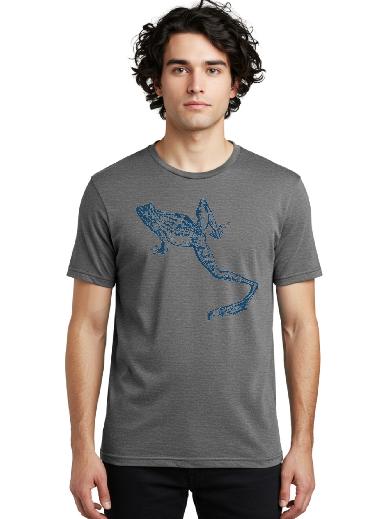 Wildjump Frog Men'S Graphic Tee, 100% Cotton, Comfortable Casual Summer Wear, Machine Washable, Stylized Frog, Blue Illustration, Abstract Art, Frog Species, Wildlife Art, Amphibian, Modern Design, Creative Graphics Aae849 30