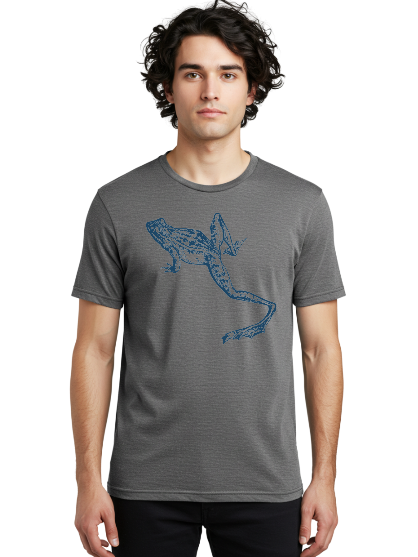 Wildjump Frog Men'S Graphic Tee, 100% Cotton, Comfortable Casual Summer Wear, Machine Washable, Stylized Frog, Blue Illustration, Abstract Art, Frog Species, Wildlife Art, Amphibian, Modern Design, Creative Graphics Aae849